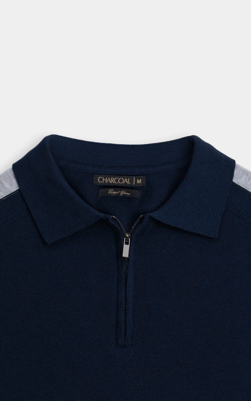 SWEATER KNIT RAGLAN SLEEVE POLO NAVY
