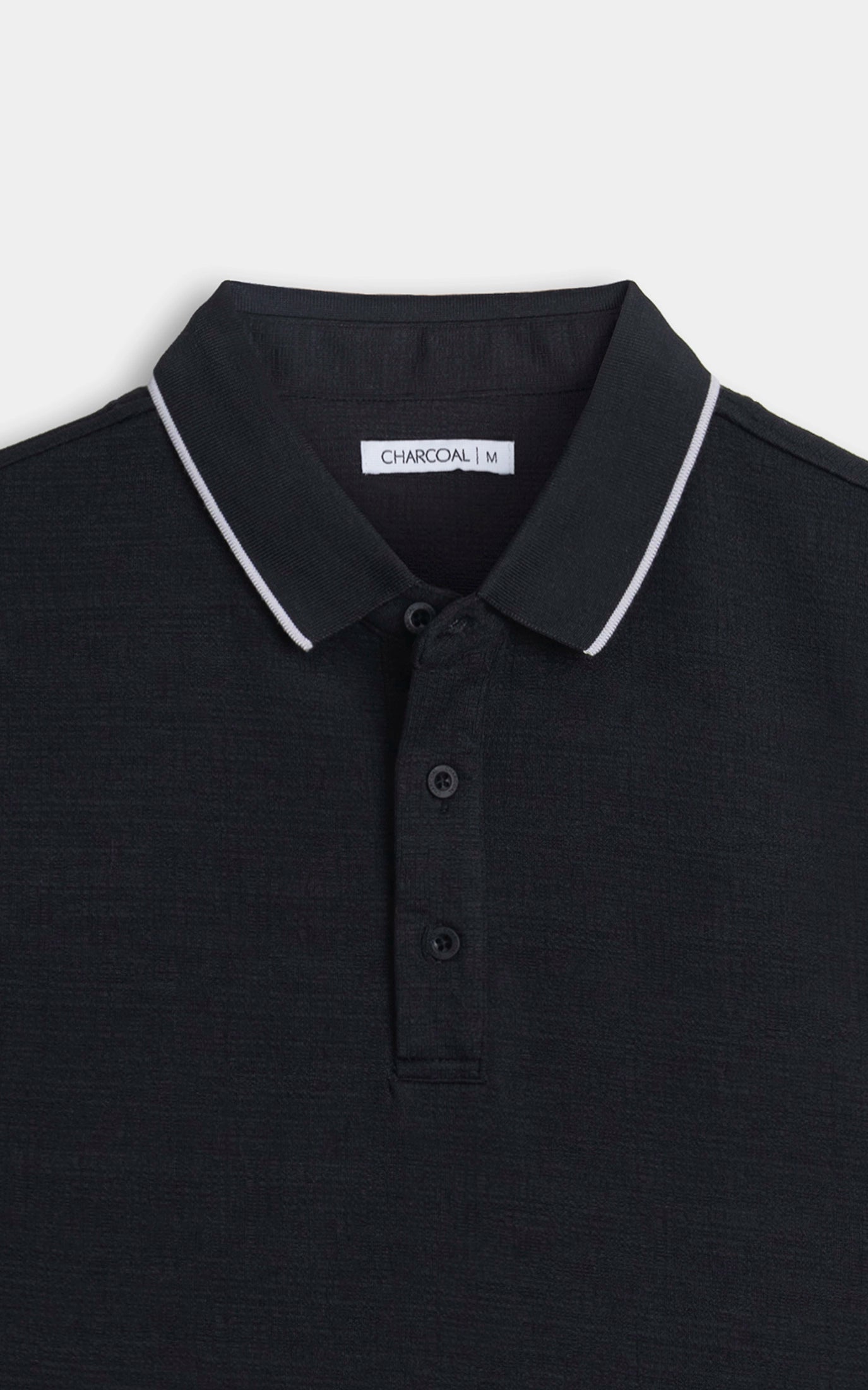 JACQUARD TEXTURED TIPPED POLO SHIRT BLACK