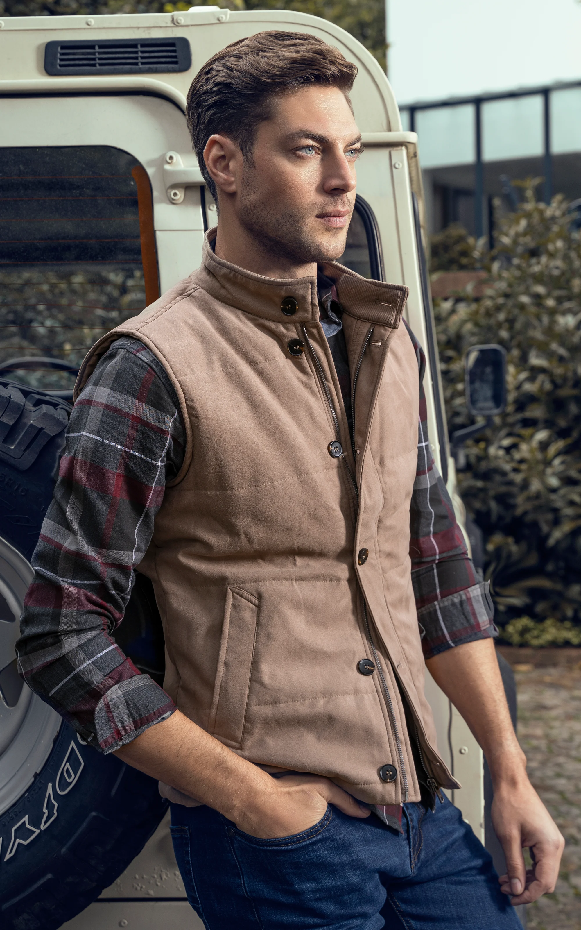 SUEDE QUILTED JACKET KHAKI