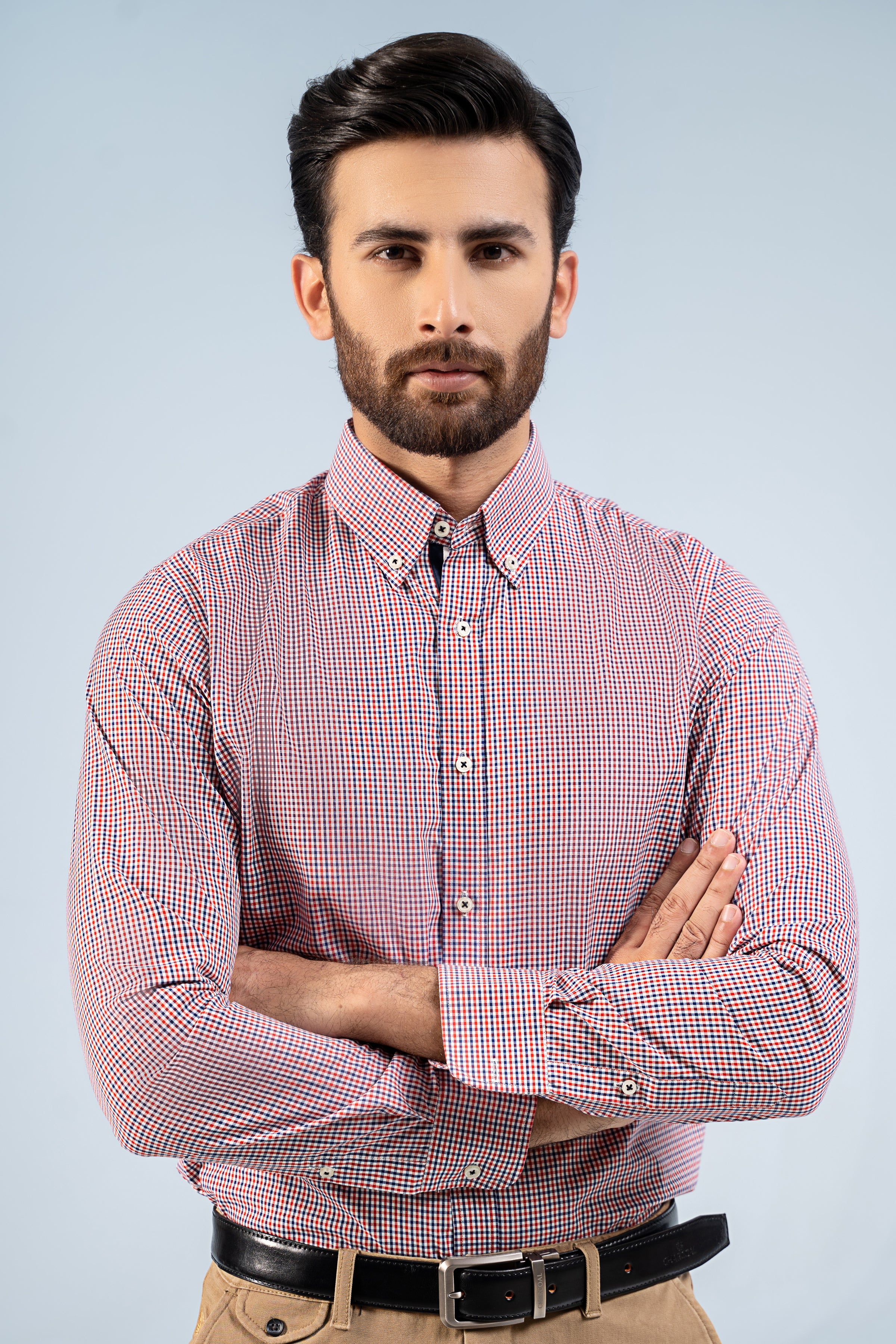 SEMI FORMAL SHIRTS NAVY MAROON CHECK - Charcoal Clothing