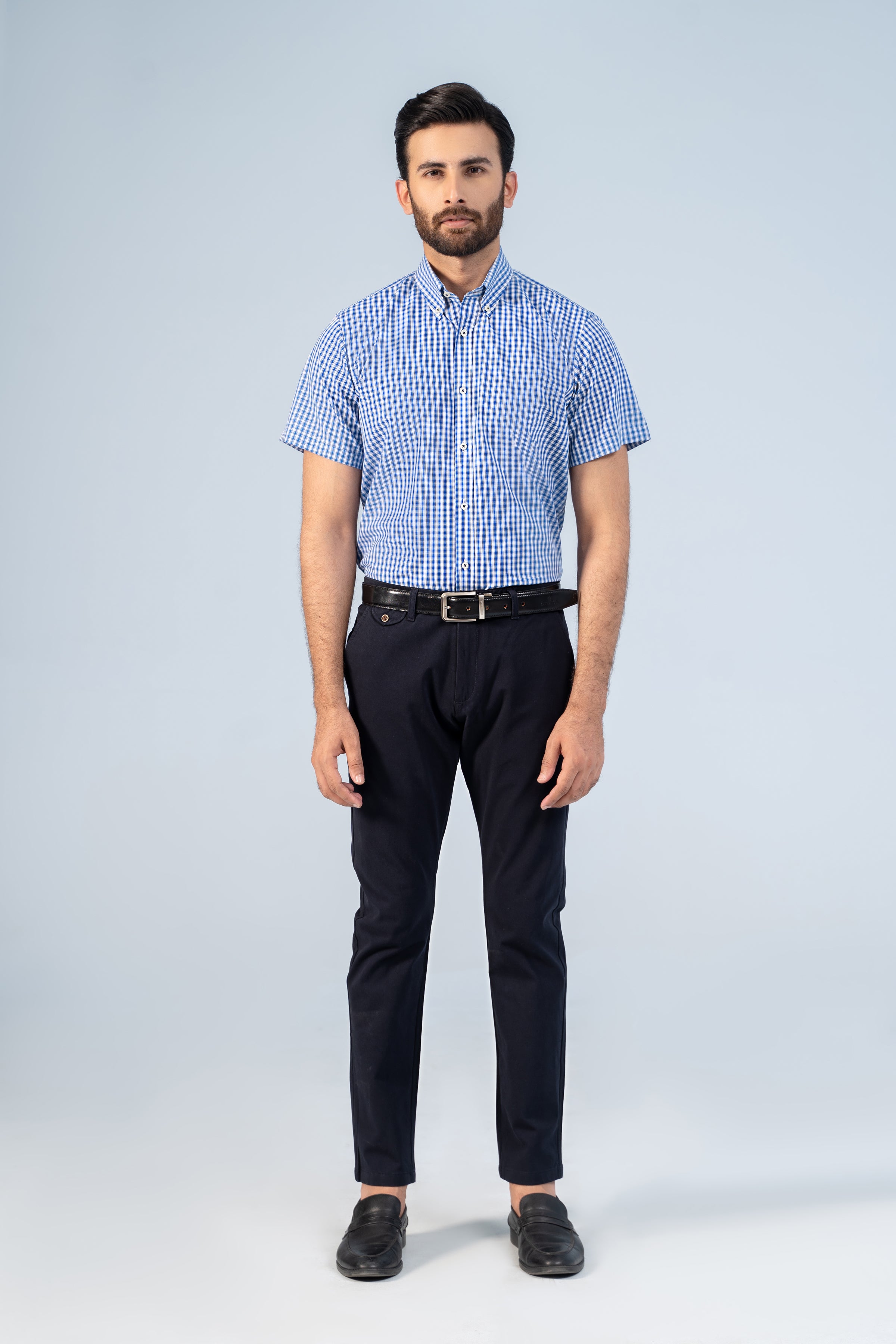 SEMI FORMAL HALF SLEEVE BLUE WHITE CHECK