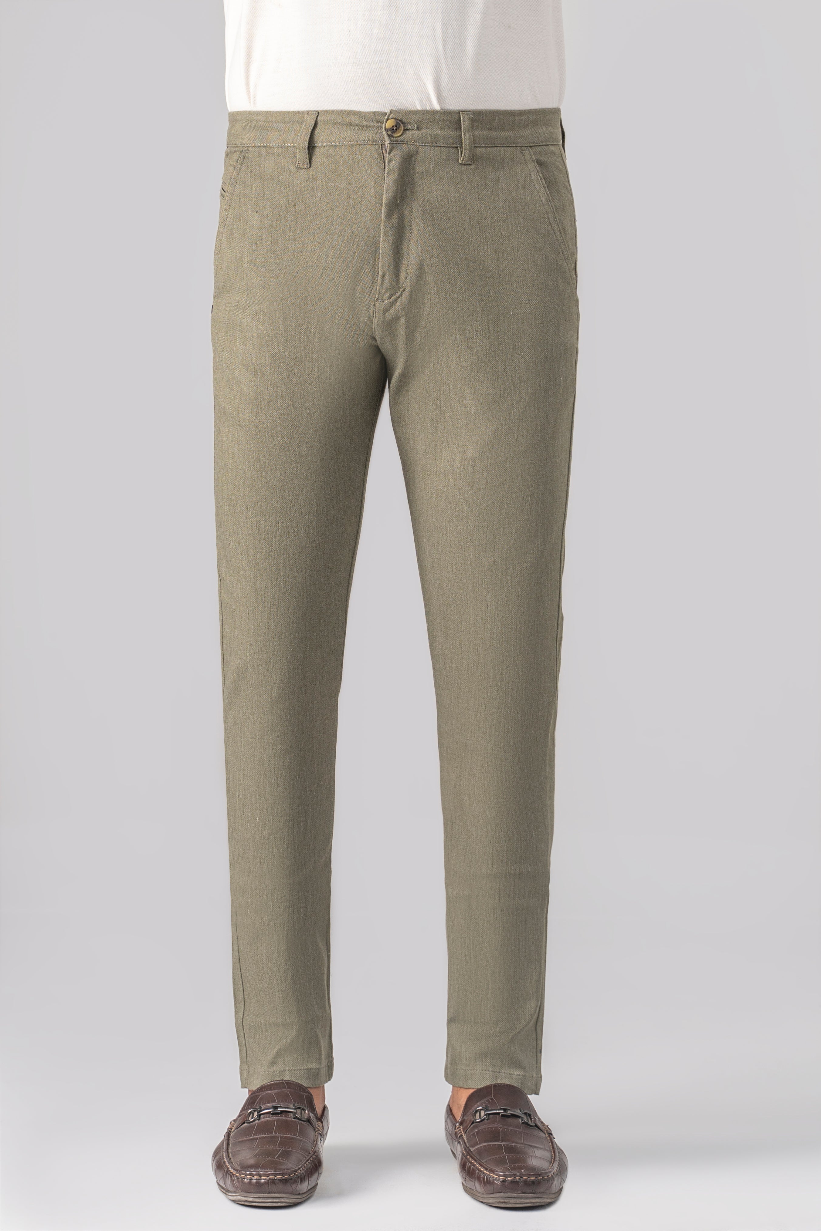 DOBBY SLIM FIT CASUAL PANT OLIVE