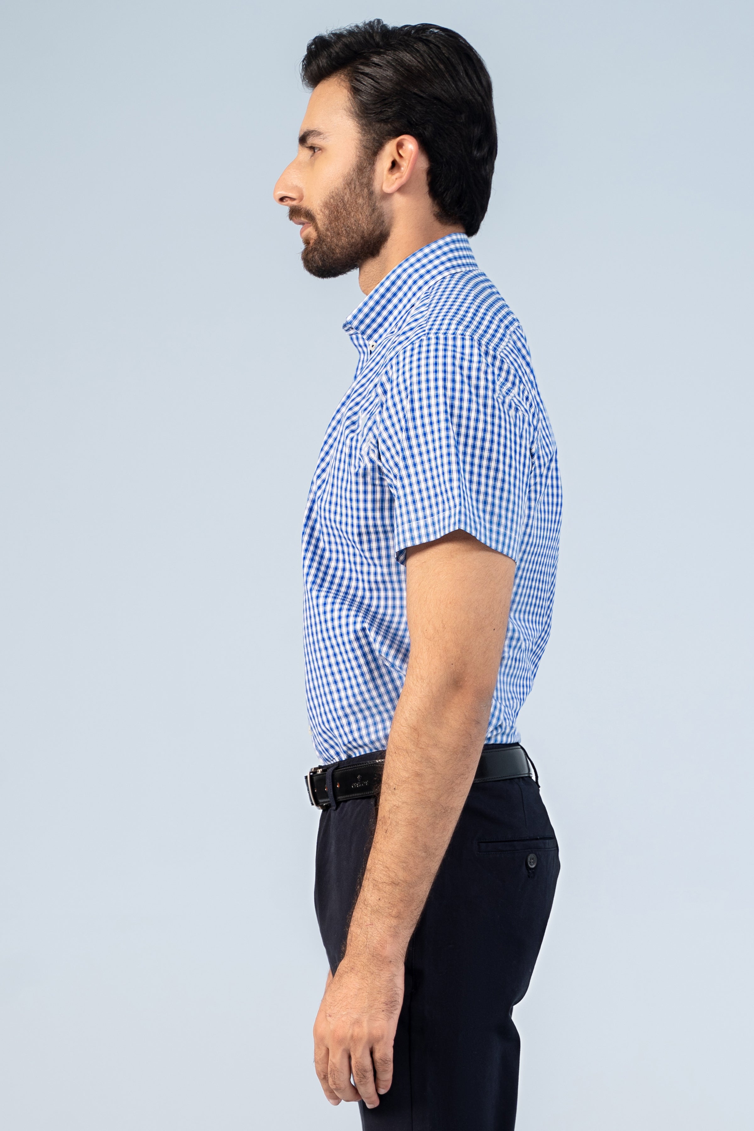 SEMI FORMAL HALF SLEEVE BLUE WHITE CHECK