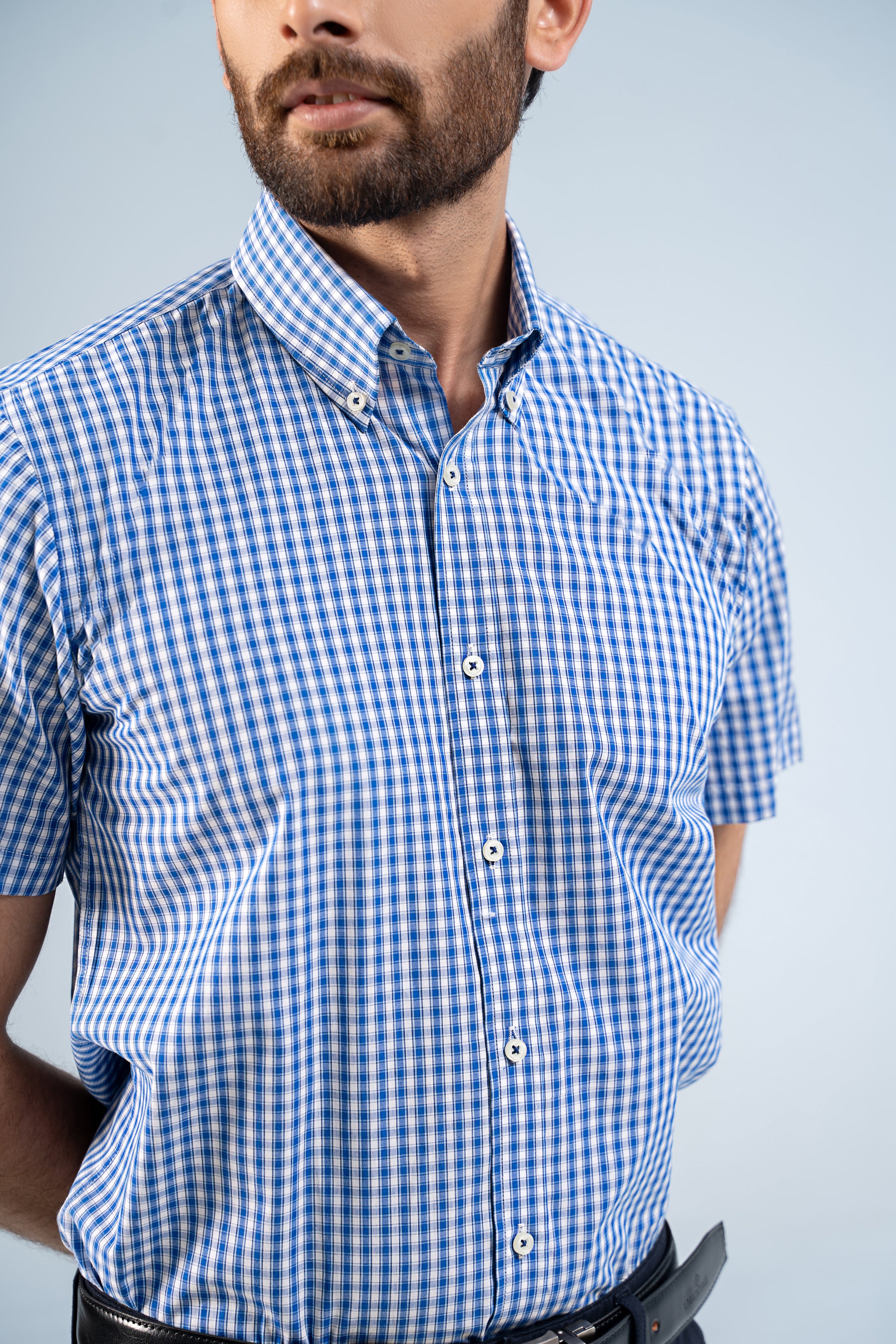 SEMI FORMAL HALF SLEEVE BLUE WHITE CHECK