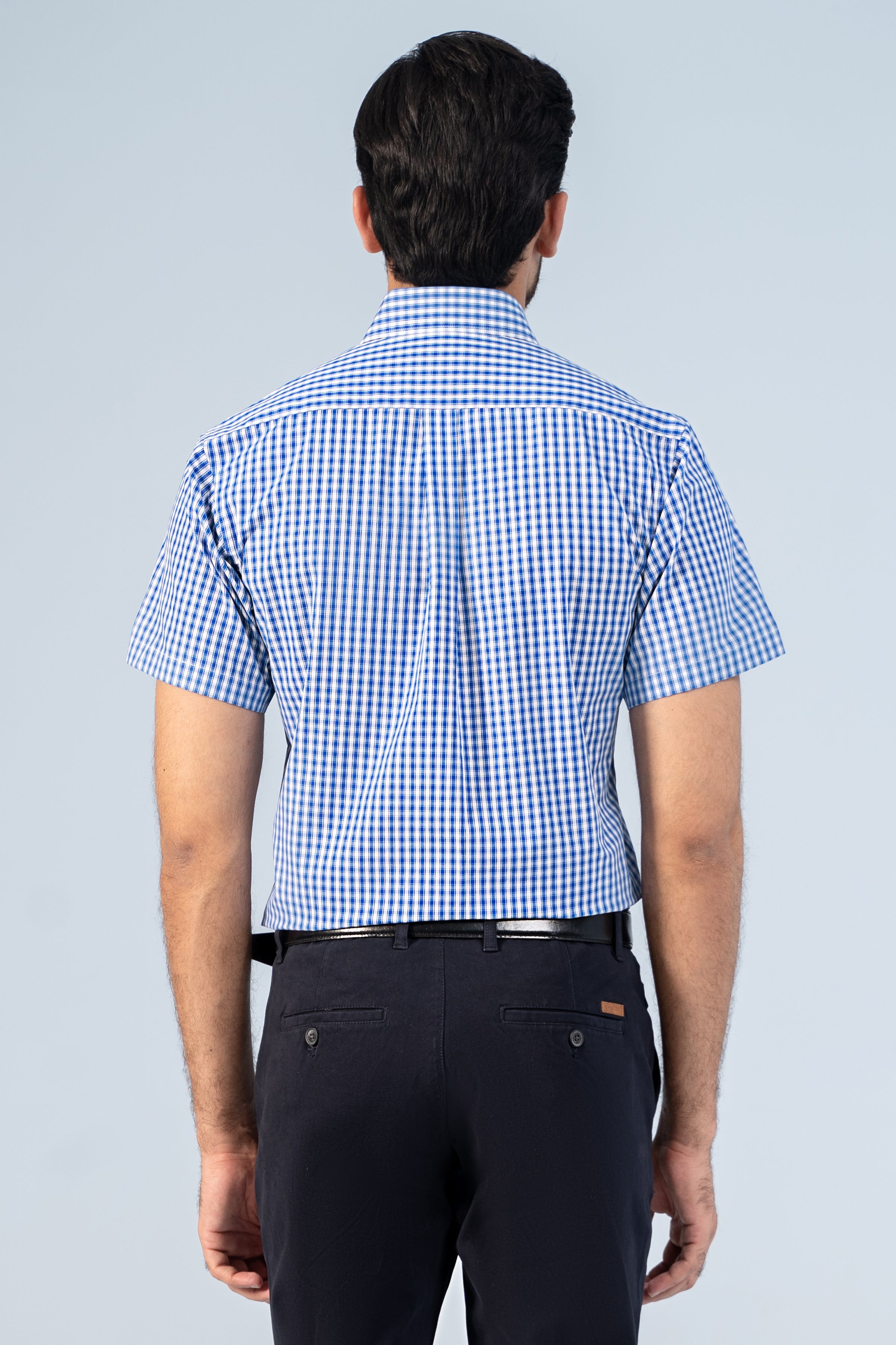 SEMI FORMAL HALF SLEEVE BLUE WHITE CHECK
