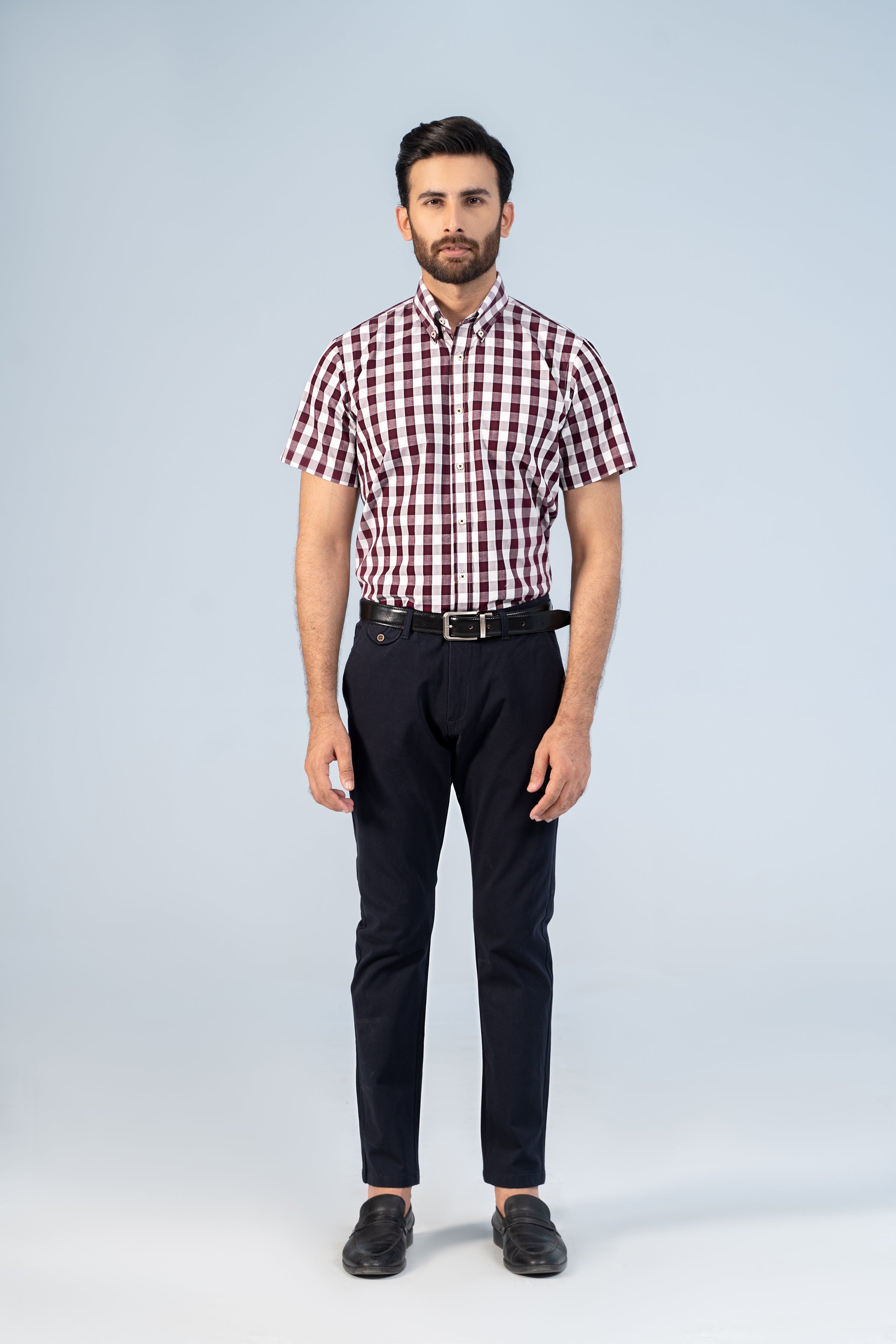 SEMI FORMAL HALF SLEEVE MAROON WHITE CHECK