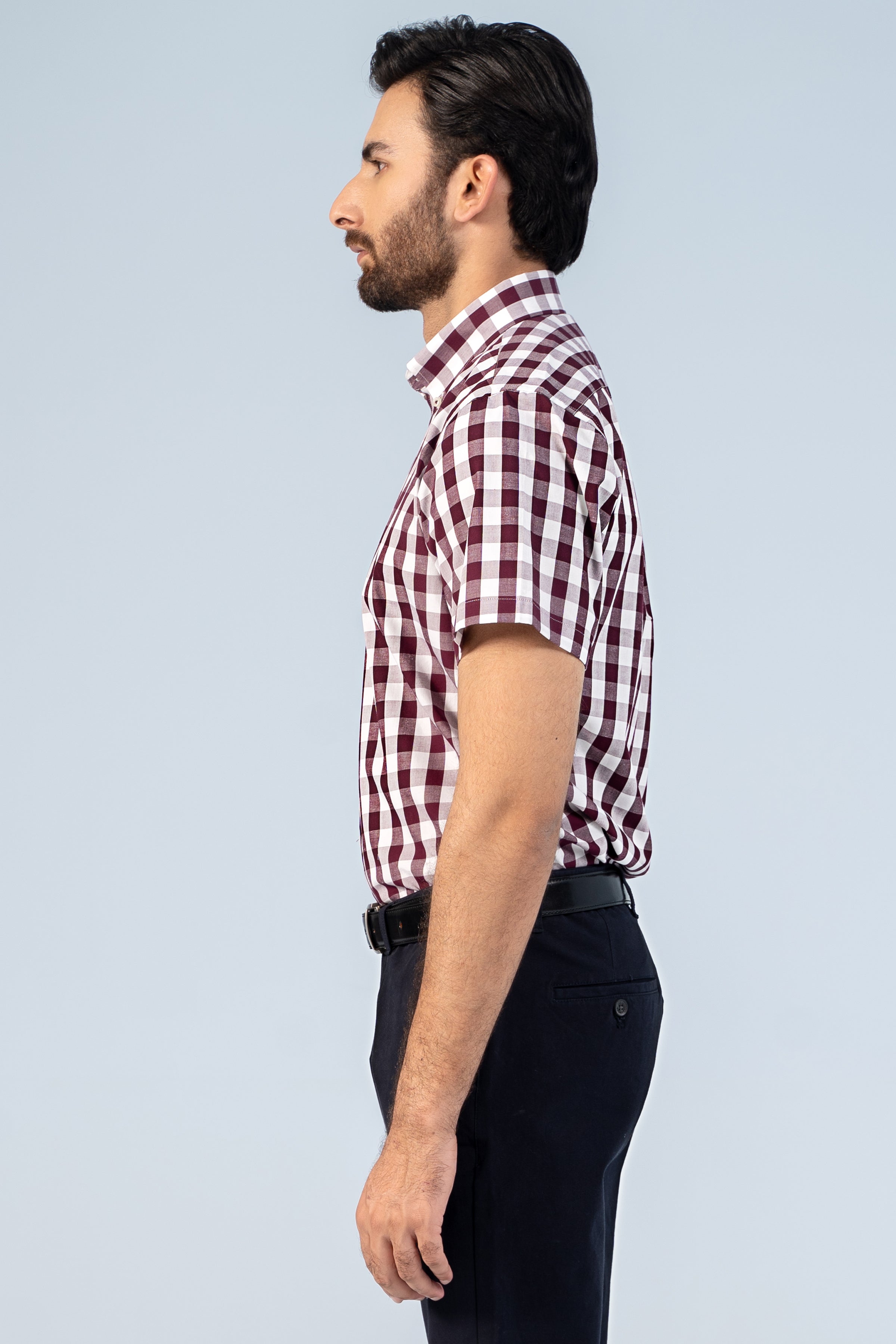 SEMI FORMAL HALF SLEEVE MAROON WHITE CHECK