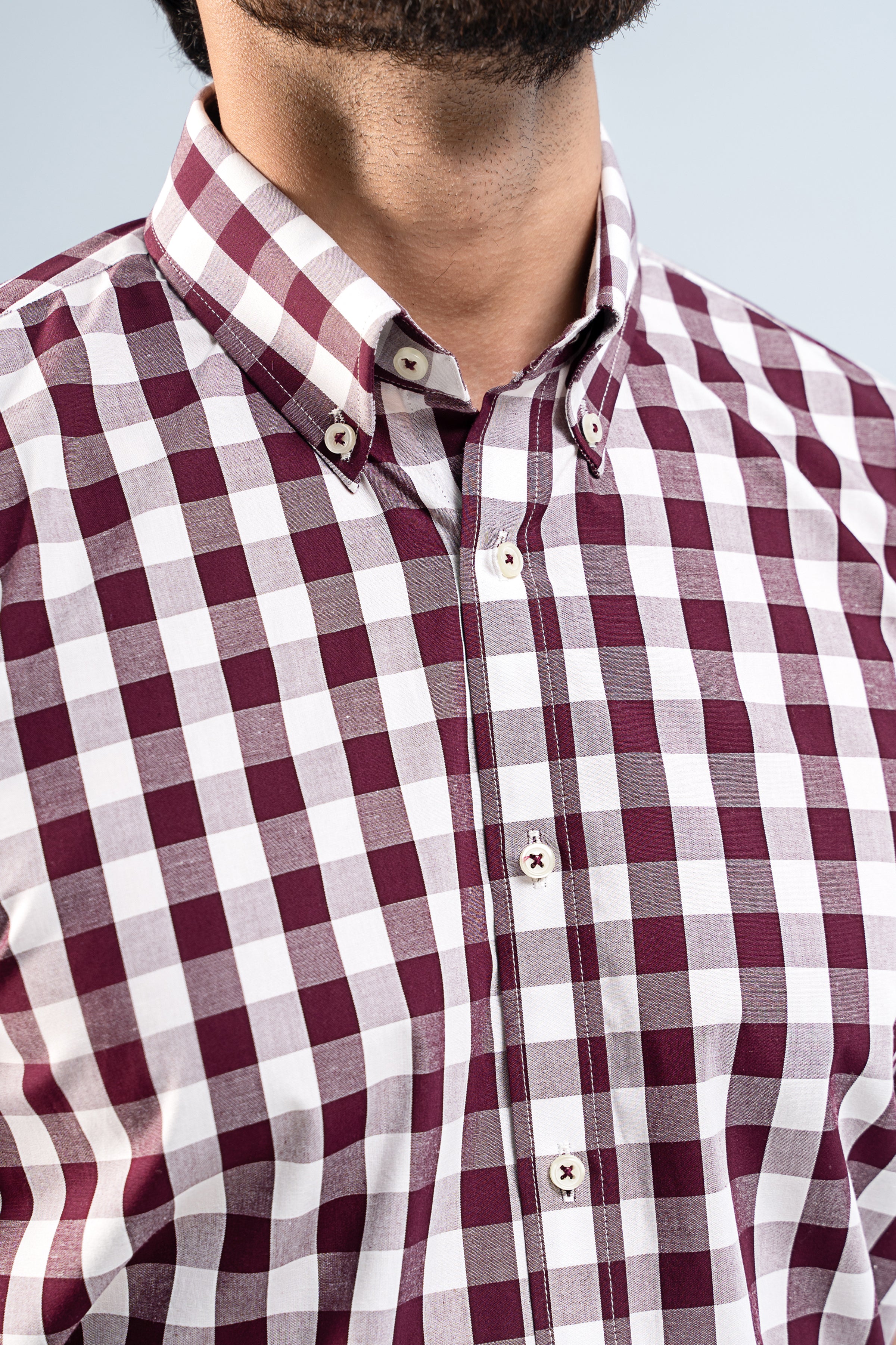 SEMI FORMAL HALF SLEEVE MAROON WHITE CHECK