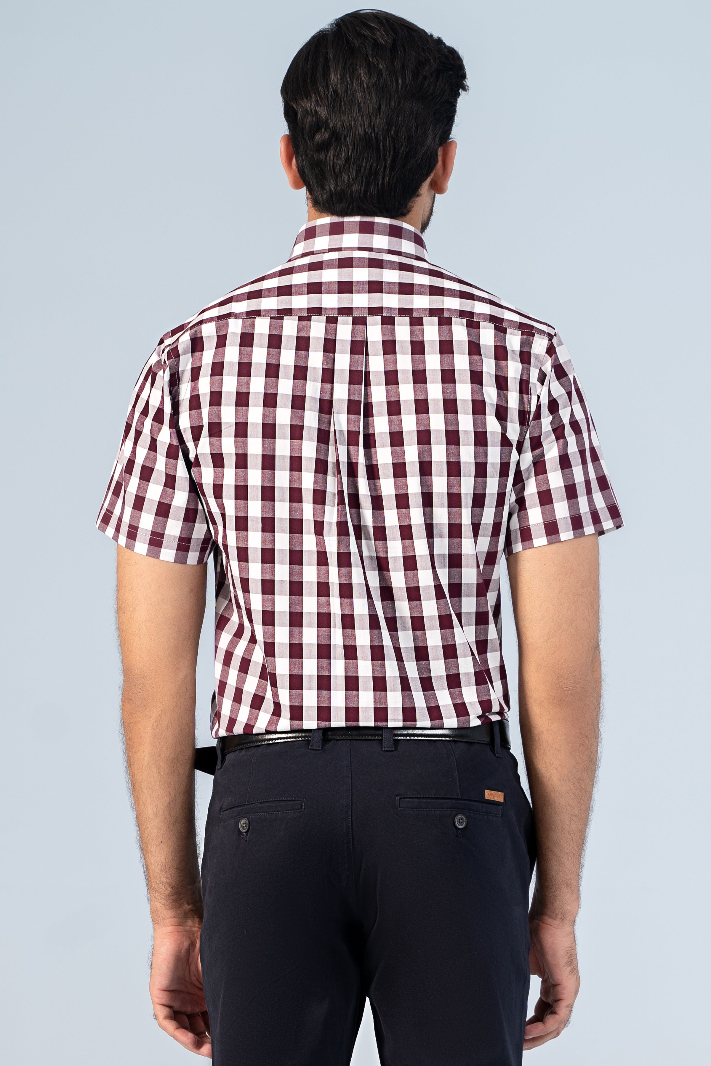 SEMI FORMAL HALF SLEEVE MAROON WHITE CHECK