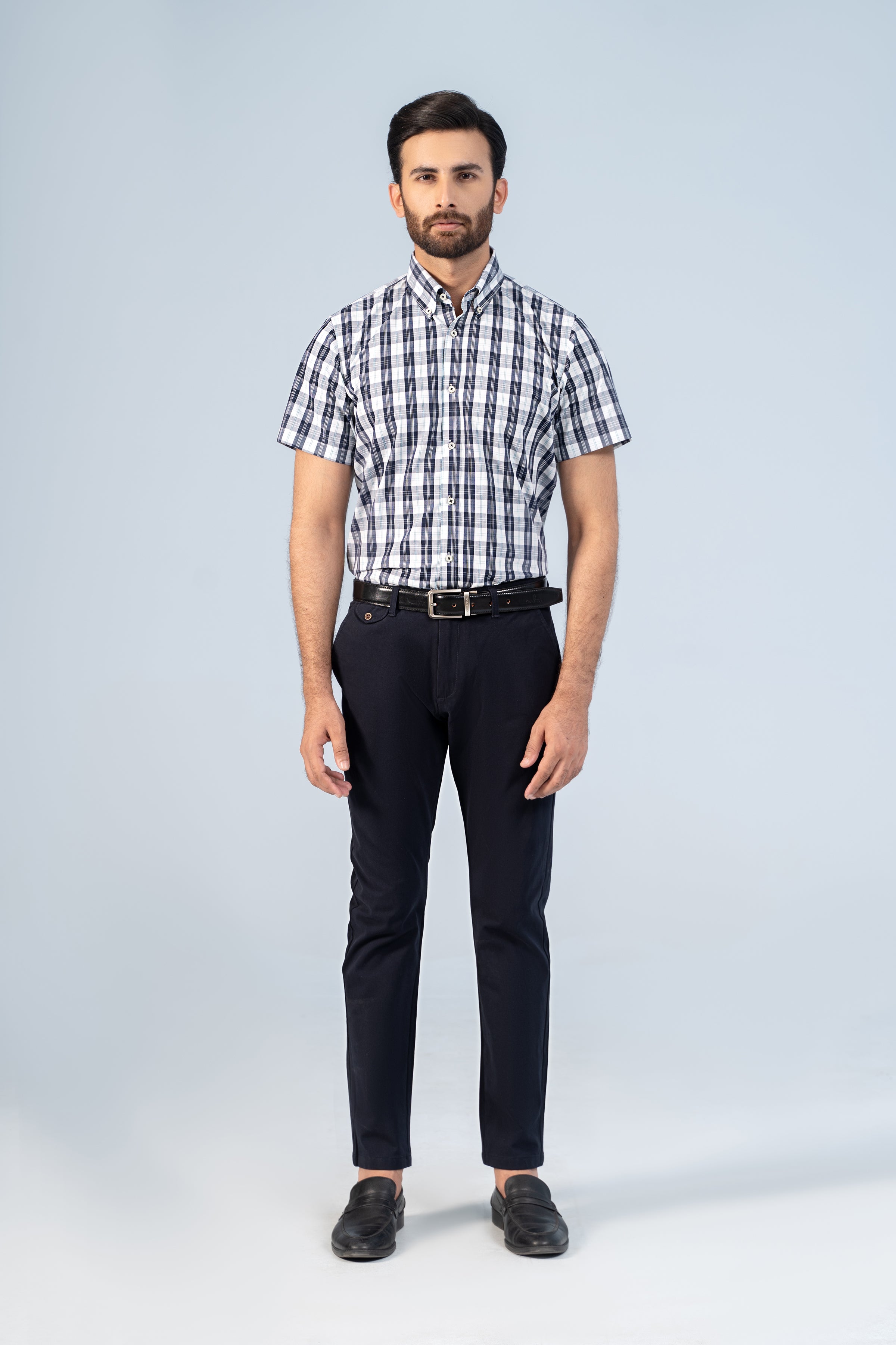 SEMI FORMAL HALF SLEEVE NAVY WHITE CHECK