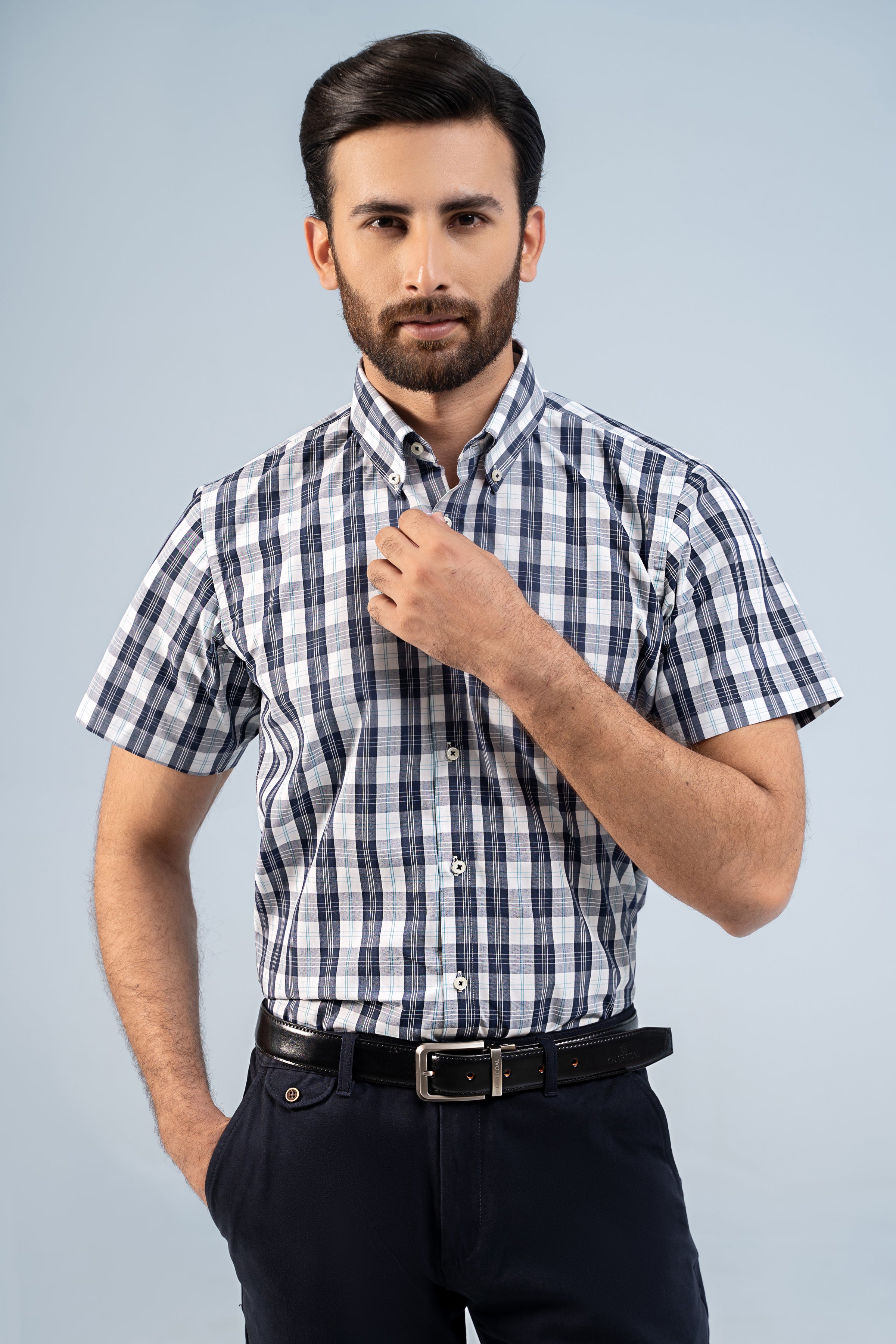 SEMI FORMAL HALF SLEEVE NAVY WHITE CHECK