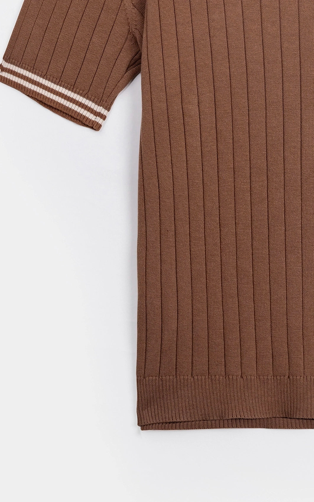 SWEATER KNIT SELF STRIPED CREW NECK T SHIRT BROWN