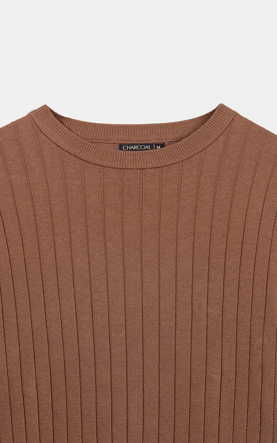 SWEATER KNIT SELF STRIPED CREW NECK T SHIRT BROWN