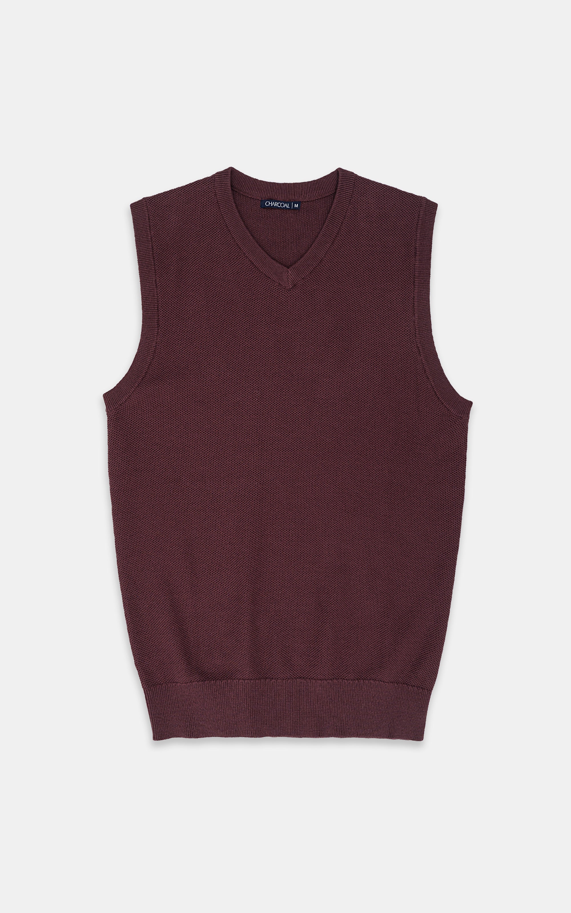 Shop Sweater v Neck Sleeveless Dull Maroon for Men Online