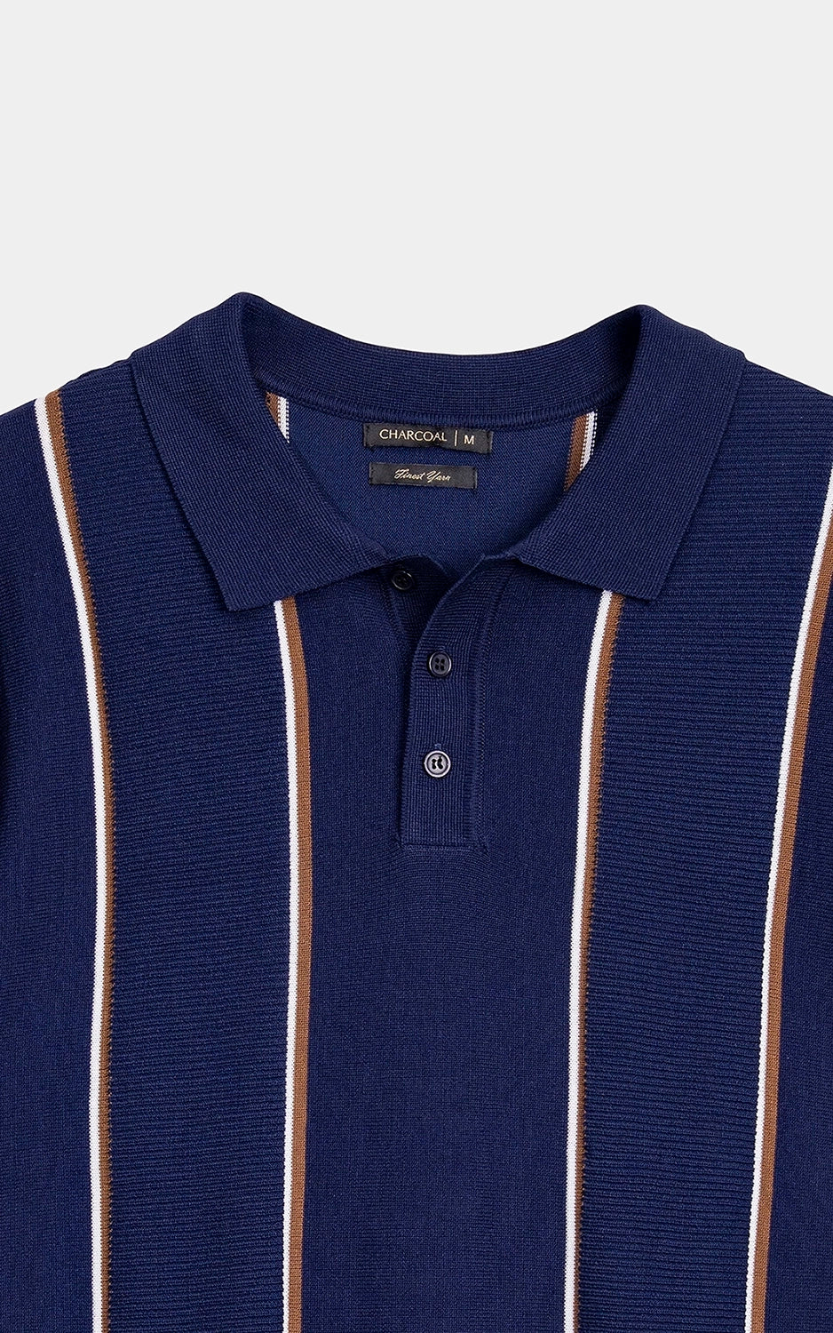 SWEATER KNIT VERTICAL STRIPED POLO SHIRT NAVY