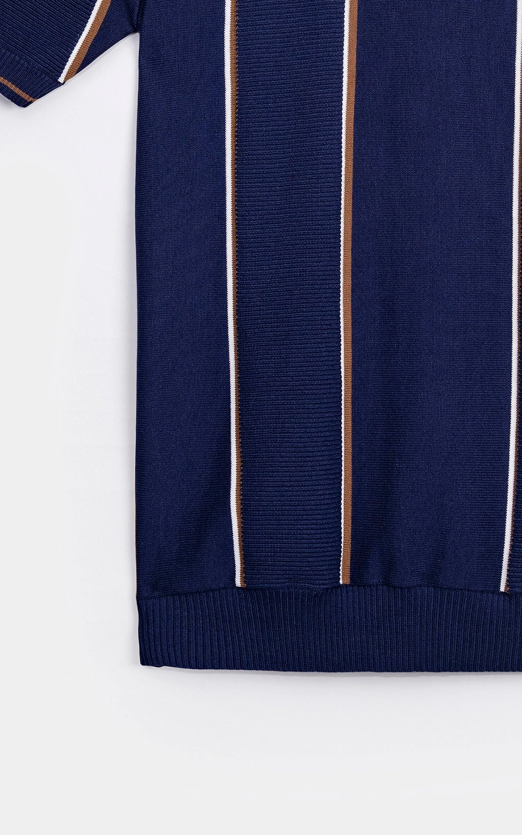 SWEATER KNIT VERTICAL STRIPED POLO SHIRT NAVY