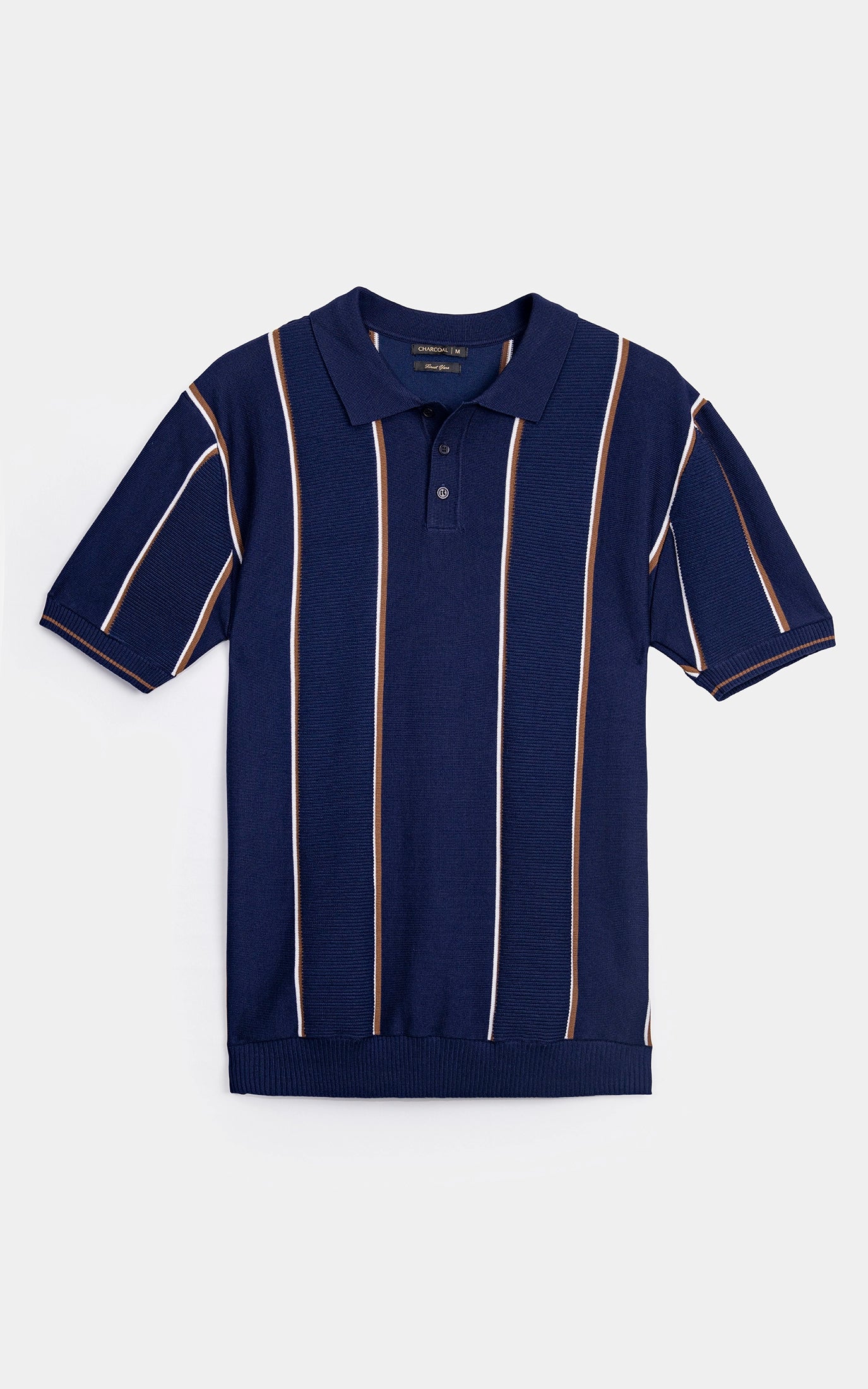 SWEATER KNIT VERTICAL STRIPED POLO SHIRT NAVY