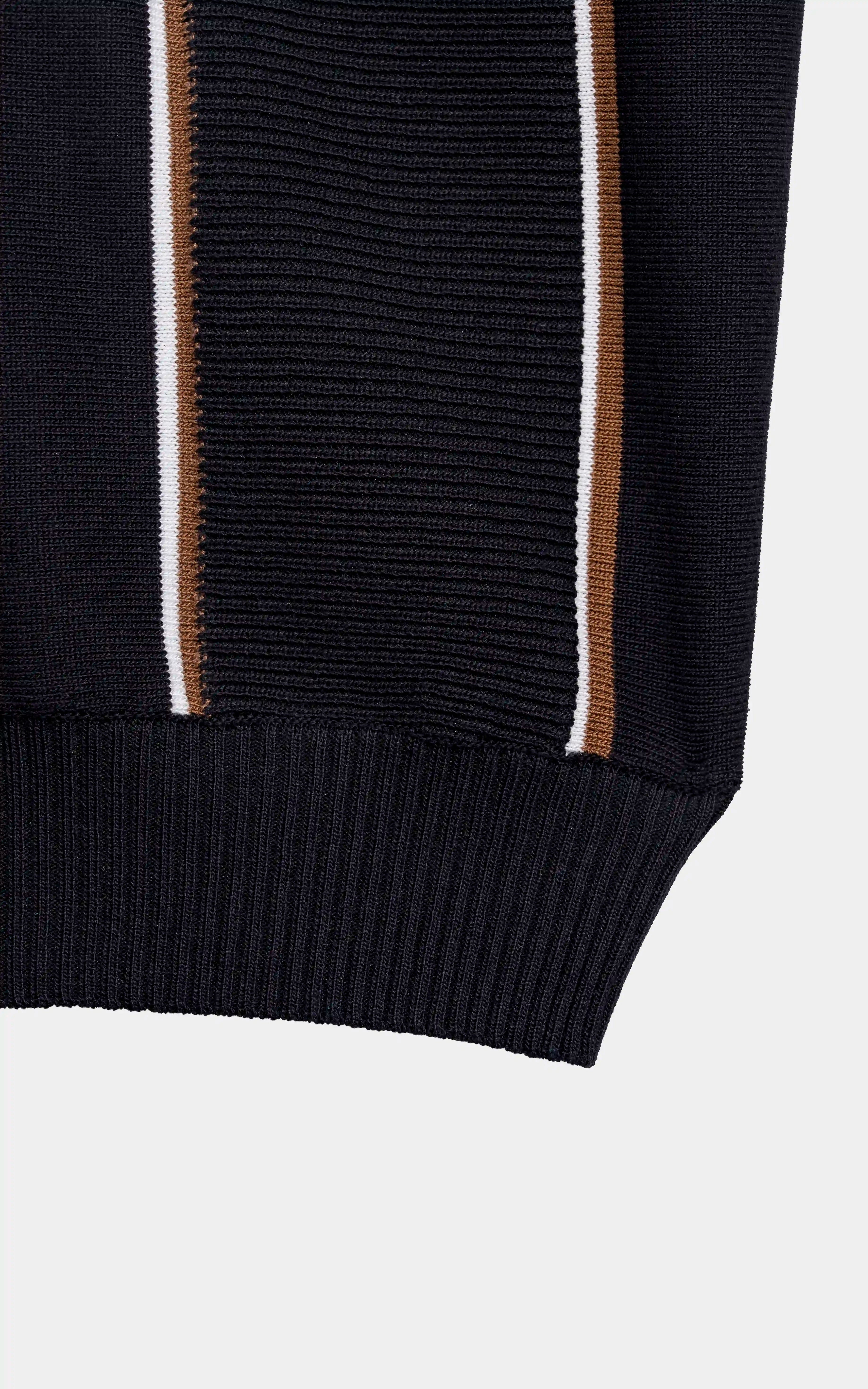 SWEATER KNIT VERTICAL STRIPED POLO SHIRT BLACK