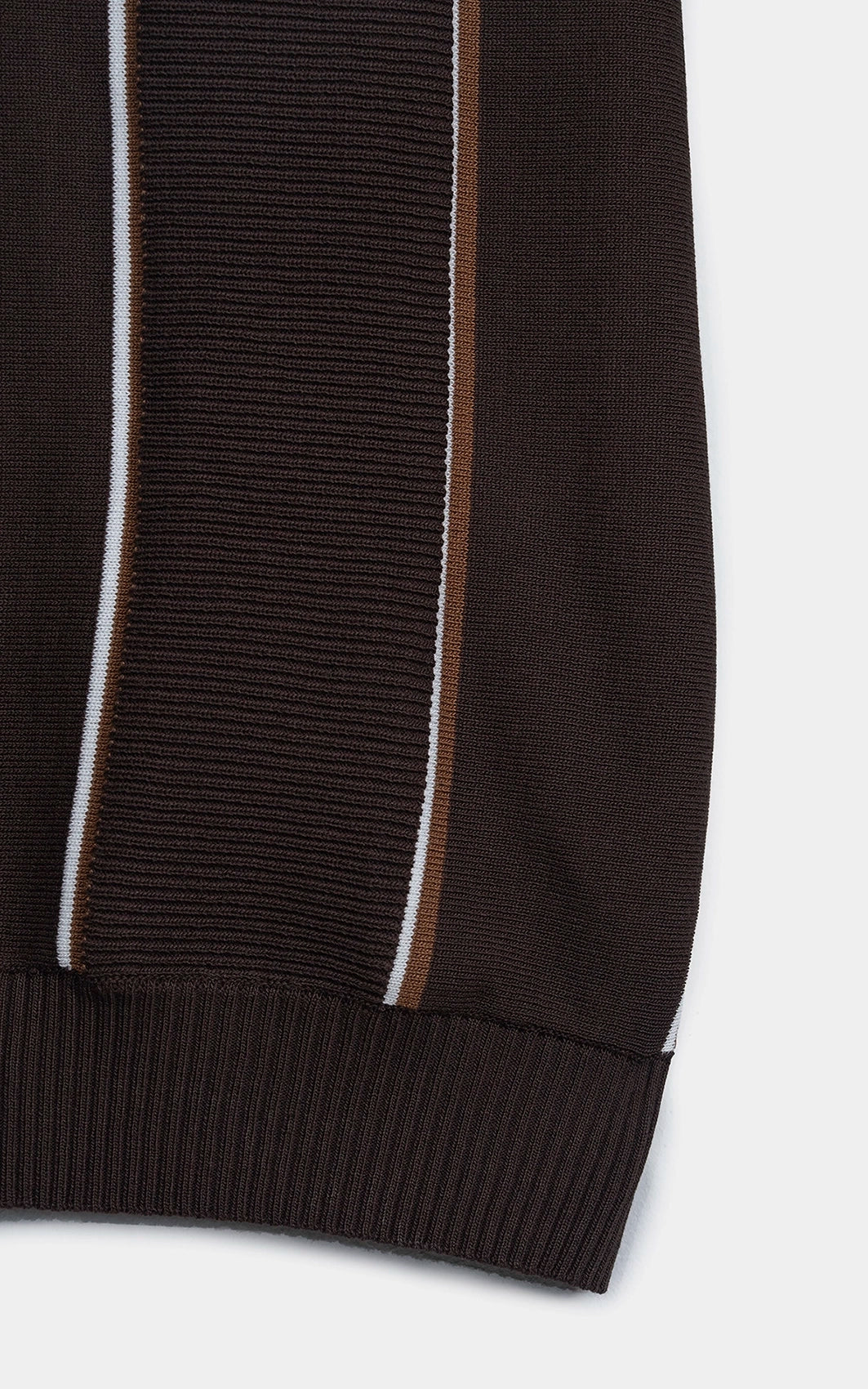 SWEATER KNIT VERTICAL STRIPED POLO SHIRT BROWN