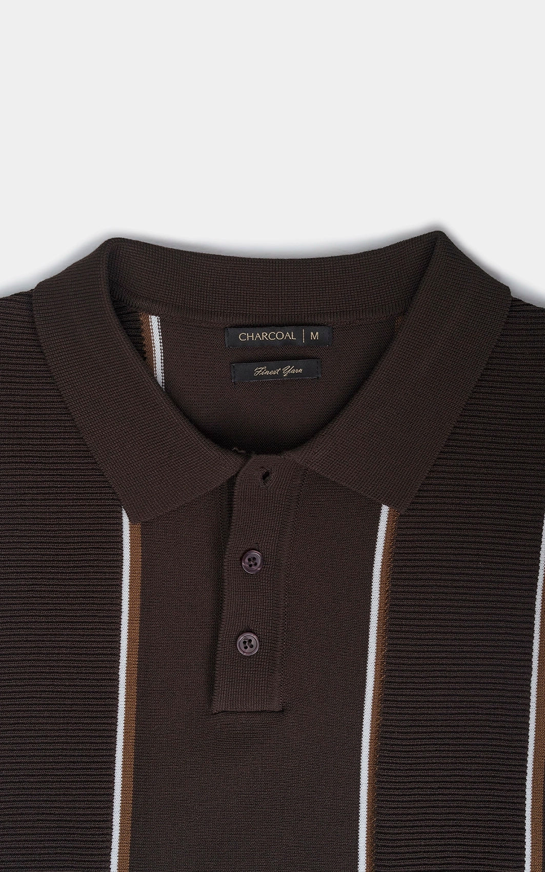 SWEATER KNIT VERTICAL STRIPED POLO SHIRT BROWN