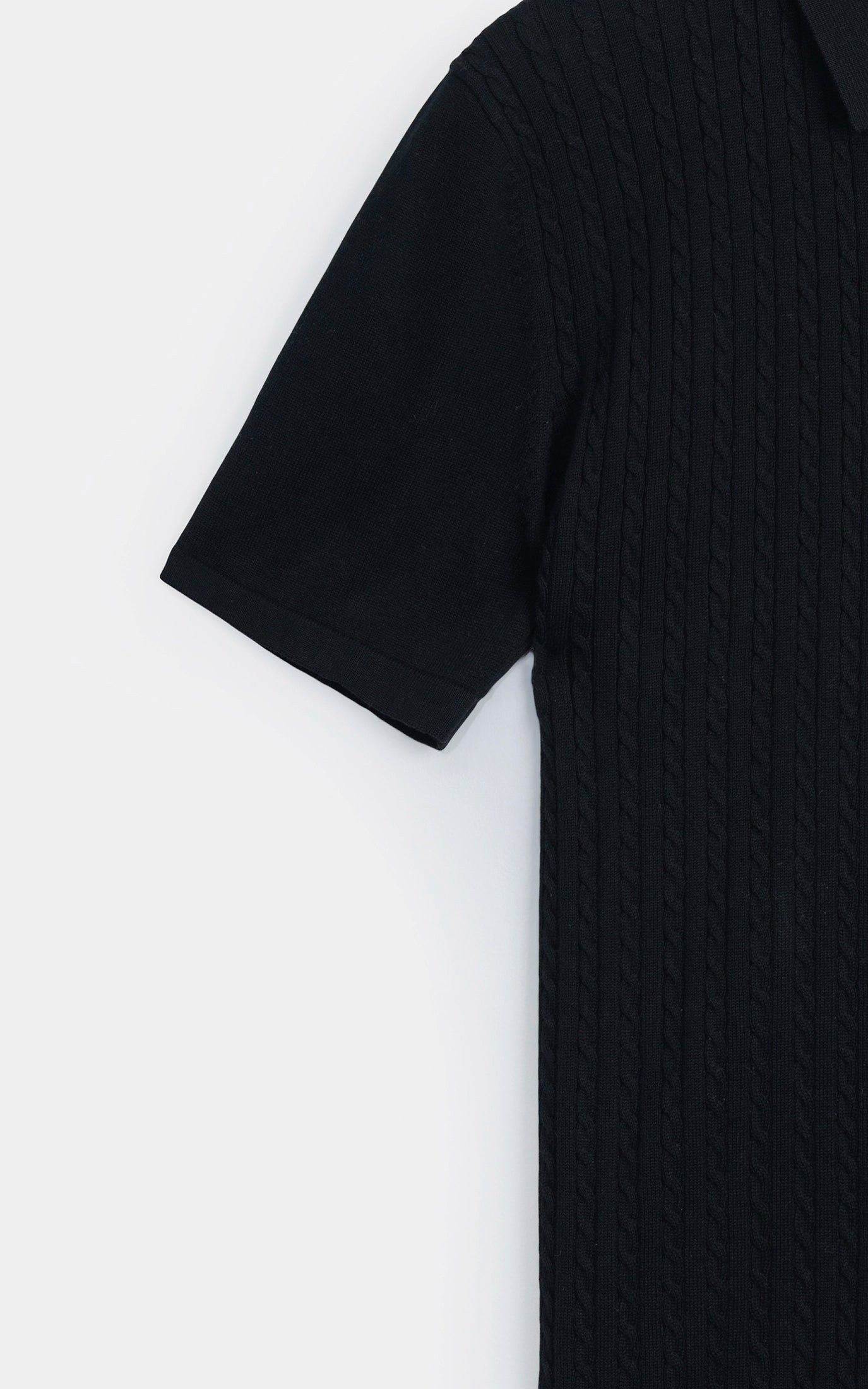 HALF SLEEVE CABLE KNIT CASUAL SHIRT BLACK