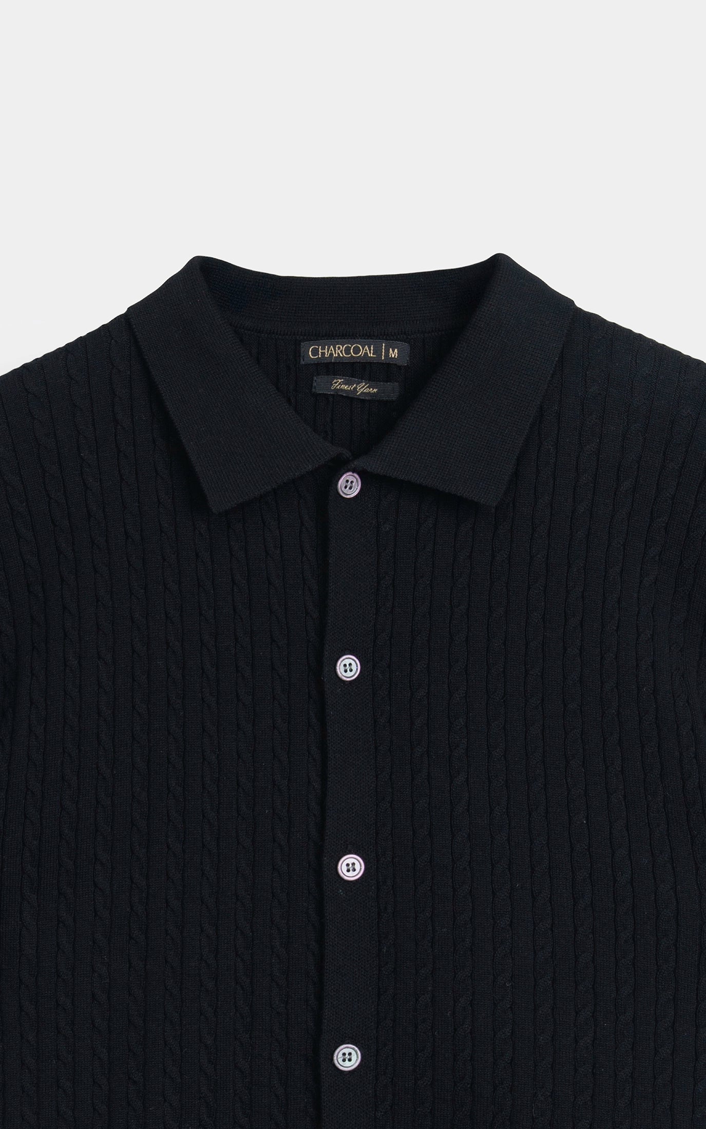 HALF SLEEVE CABLE KNIT CASUAL SHIRT BLACK
