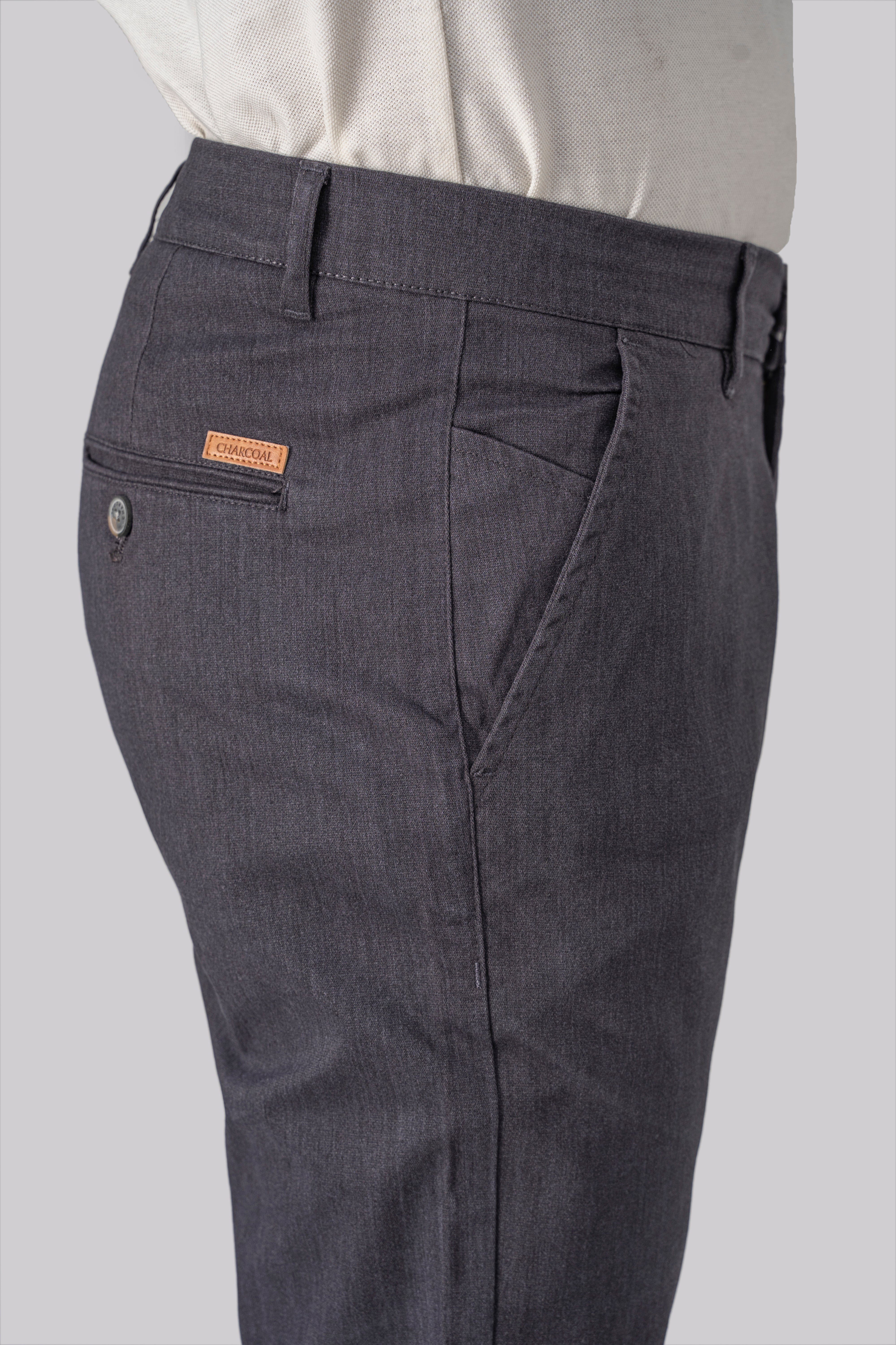 TEXTURED SLIM FIT CASUAL PANT DARK GREY