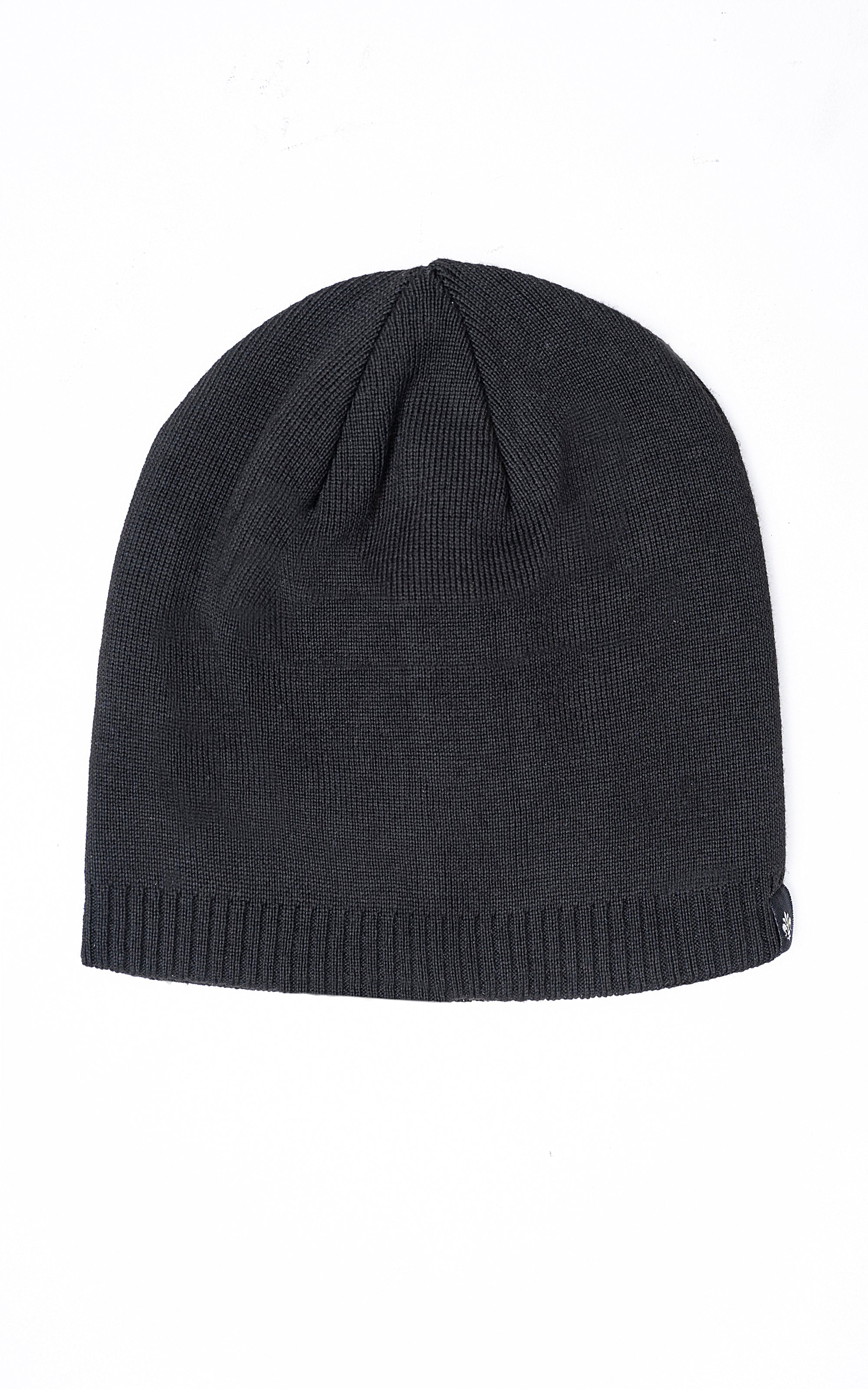 Dark charcoal wool knit beanie cap with ribbed cuff