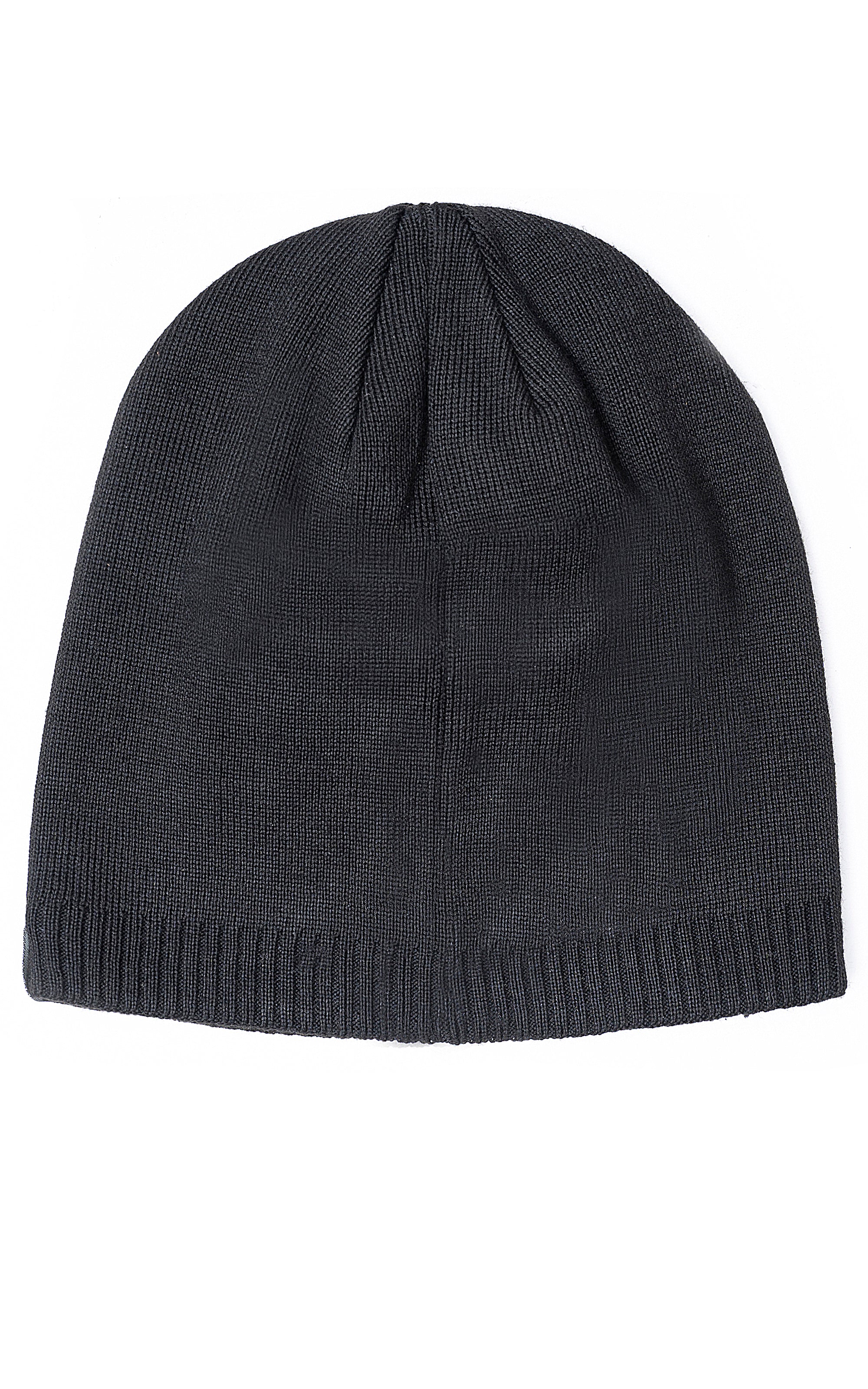 Dark charcoal wool beanie cap with ribbed hem