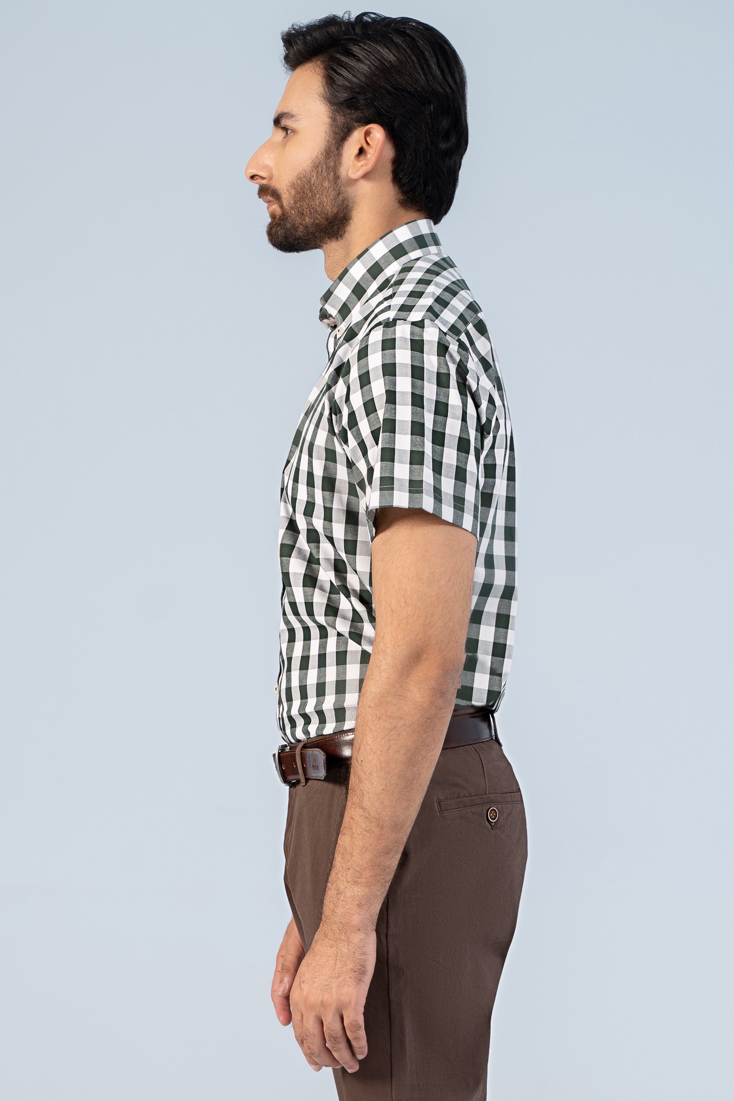 SEMI FORMAL HALF SLEEVE GREEN WHITE CHECK