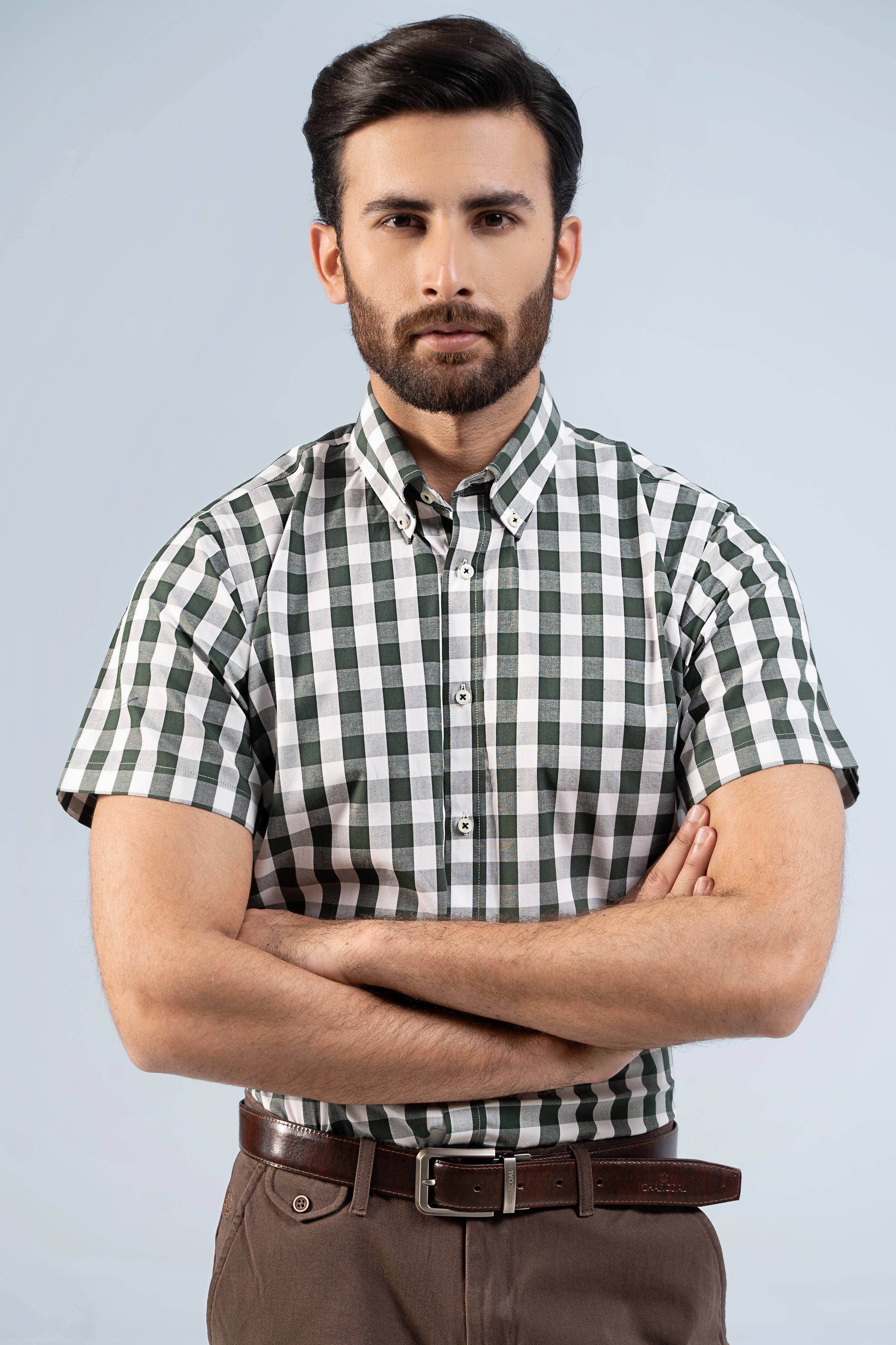 SEMI FORMAL HALF SLEEVE GREEN WHITE CHECK