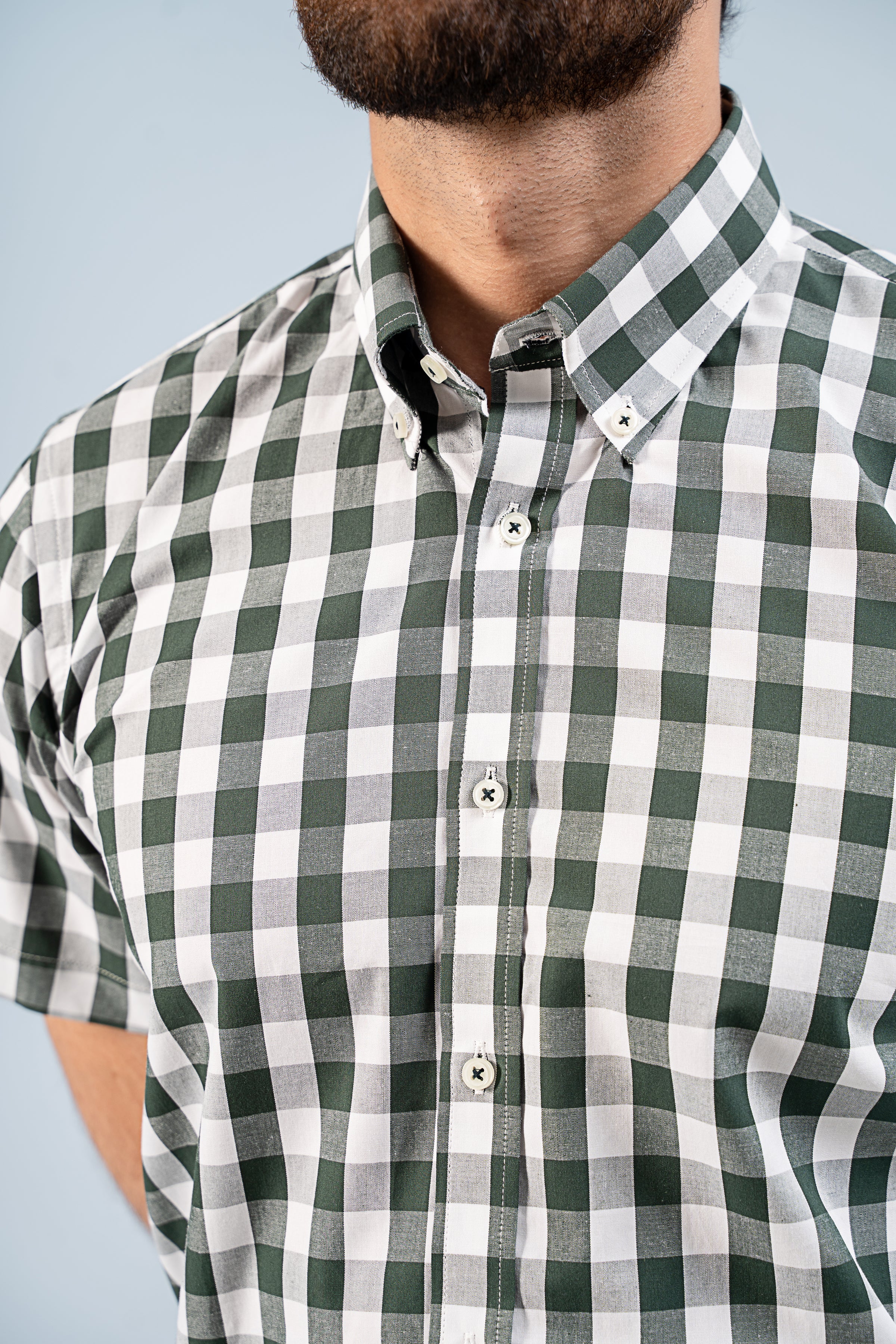 SEMI FORMAL HALF SLEEVE GREEN WHITE CHECK