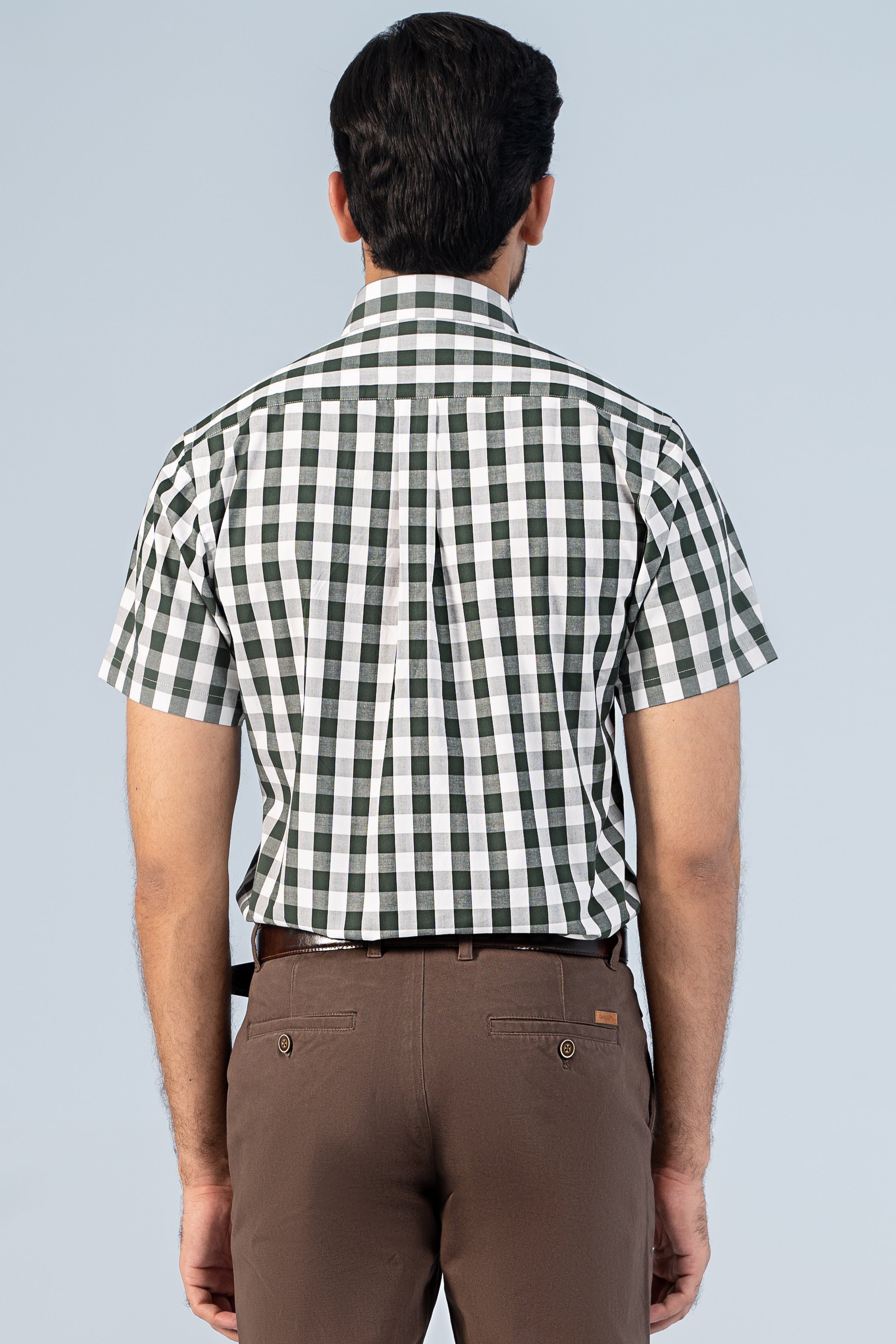 SEMI FORMAL HALF SLEEVE GREEN WHITE CHECK