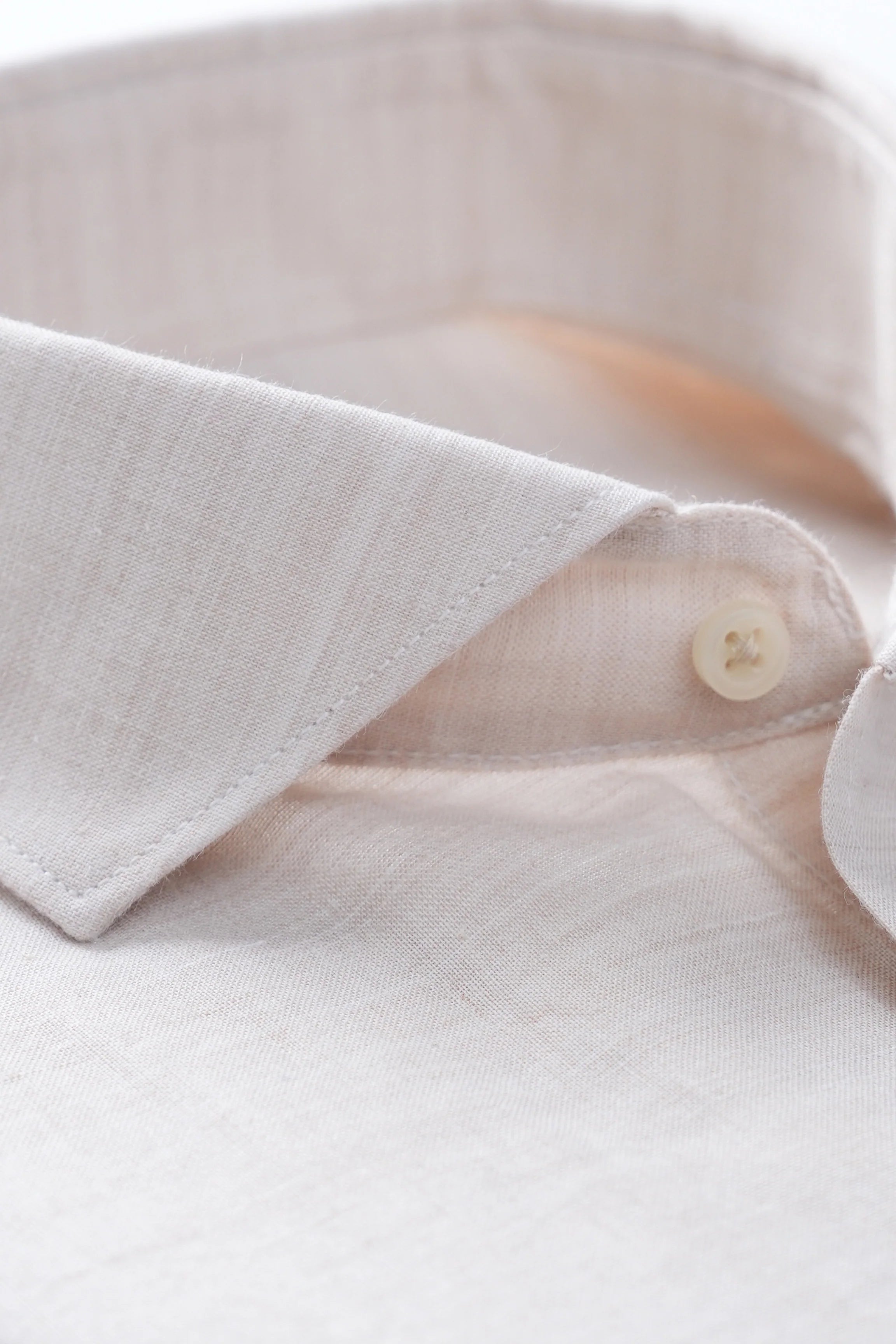 Light oatmeal linen shirt collar with wide spread and button detail