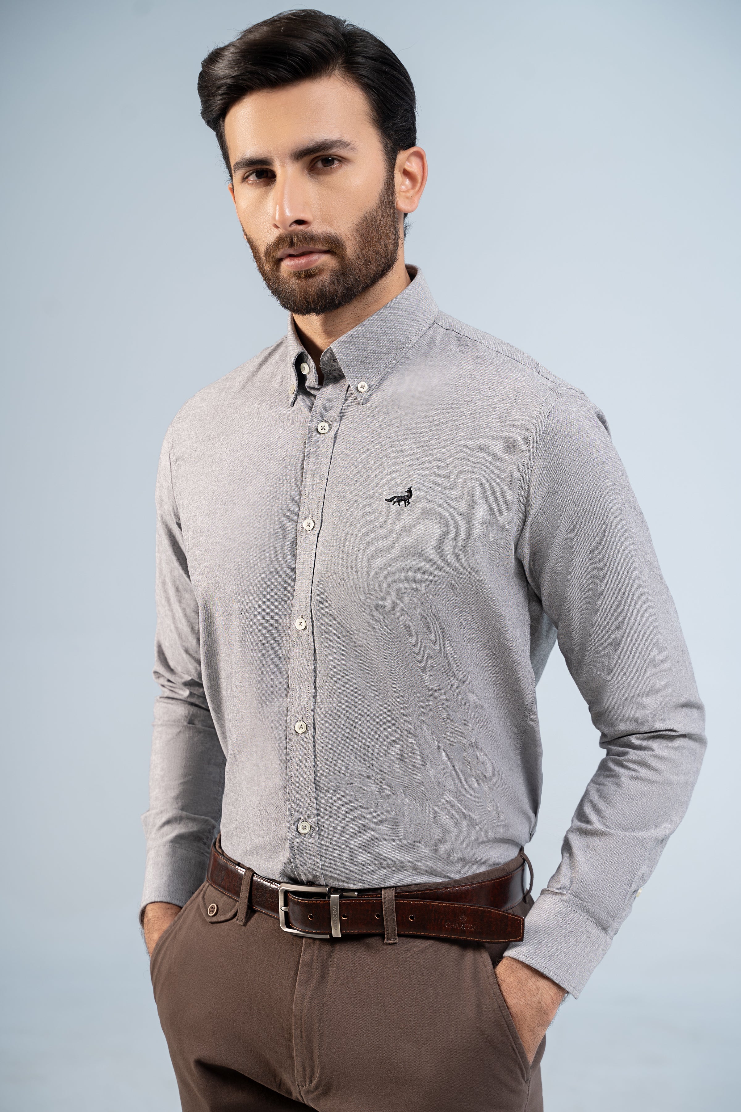 SEMI CASUAL SHIRT GREY - Charcoal Clothing