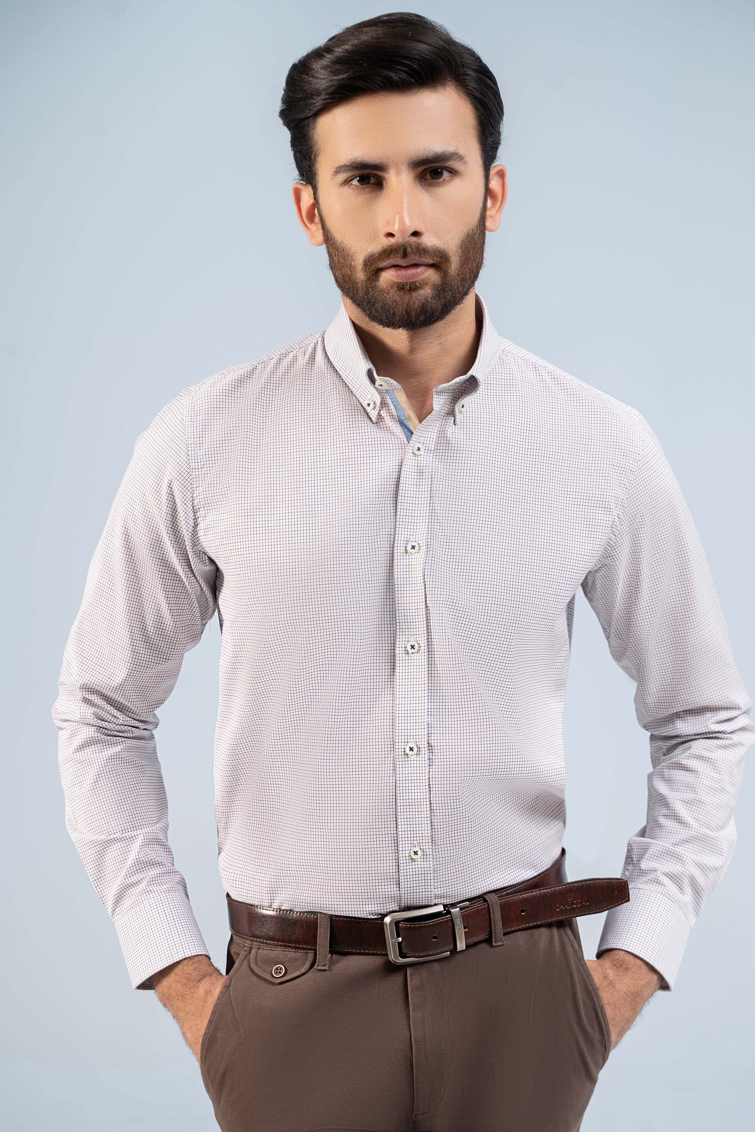 SEMI FORMAL SHIRTS OFF WHITE CHECK - Charcoal Clothing