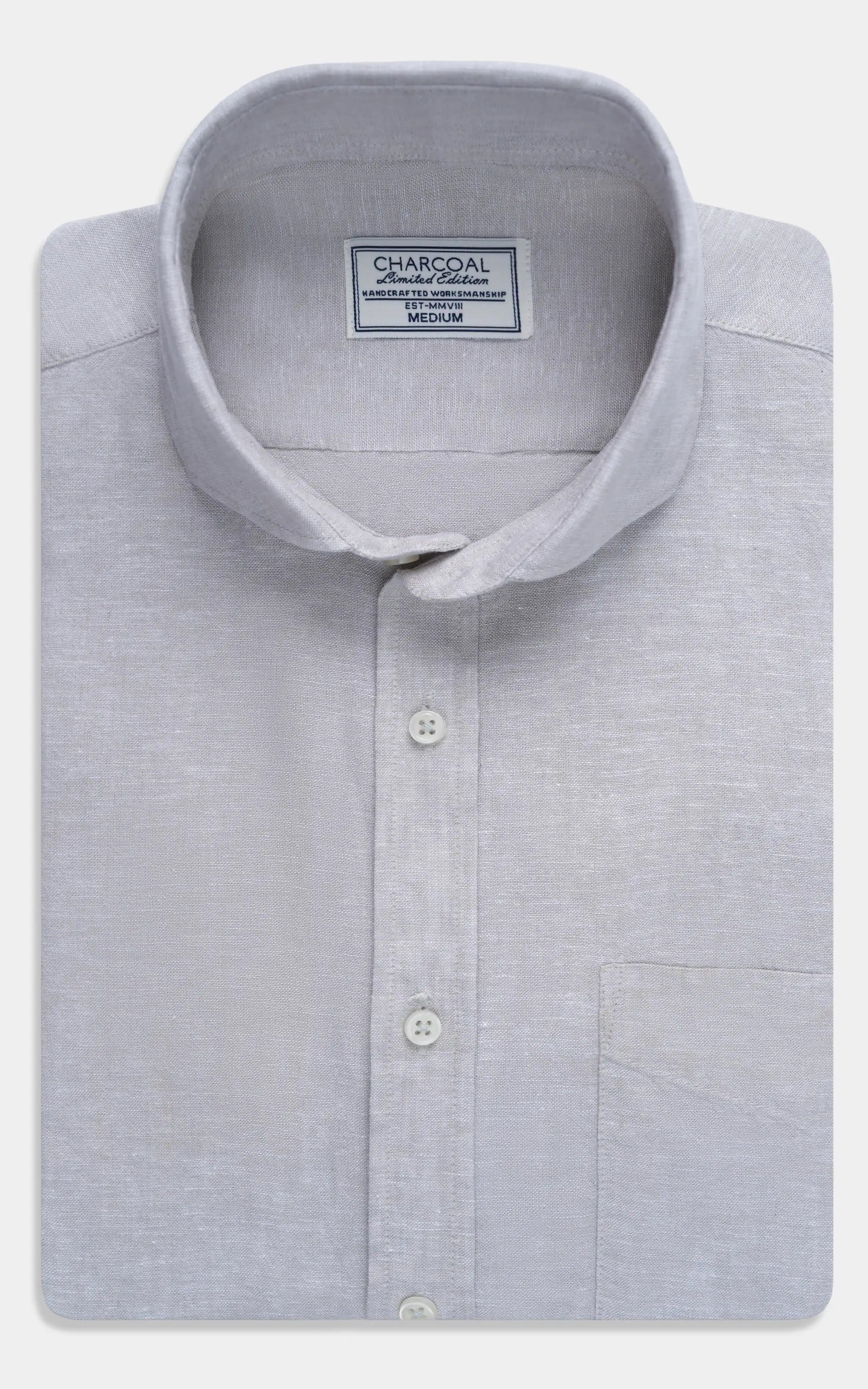 Linen wide spread collar shirt with button front and pointed tips