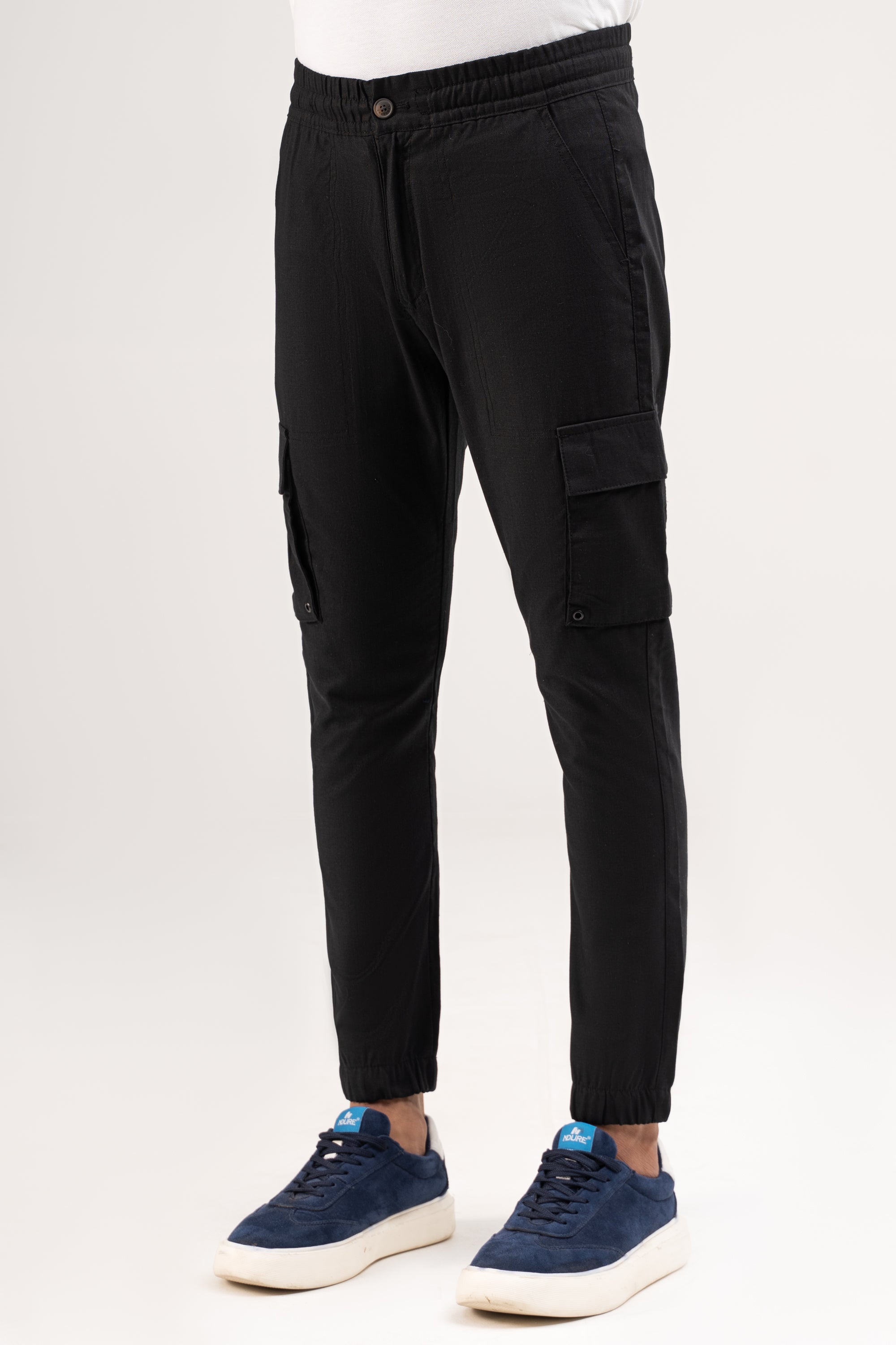 LINEN CARGO JOGGER TROUSER BLACK