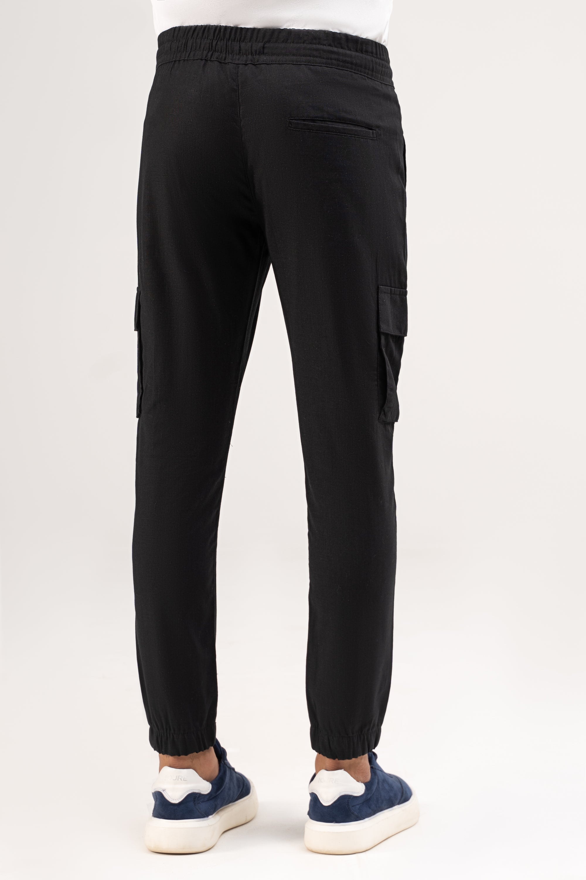 LINEN CARGO JOGGER TROUSER BLACK