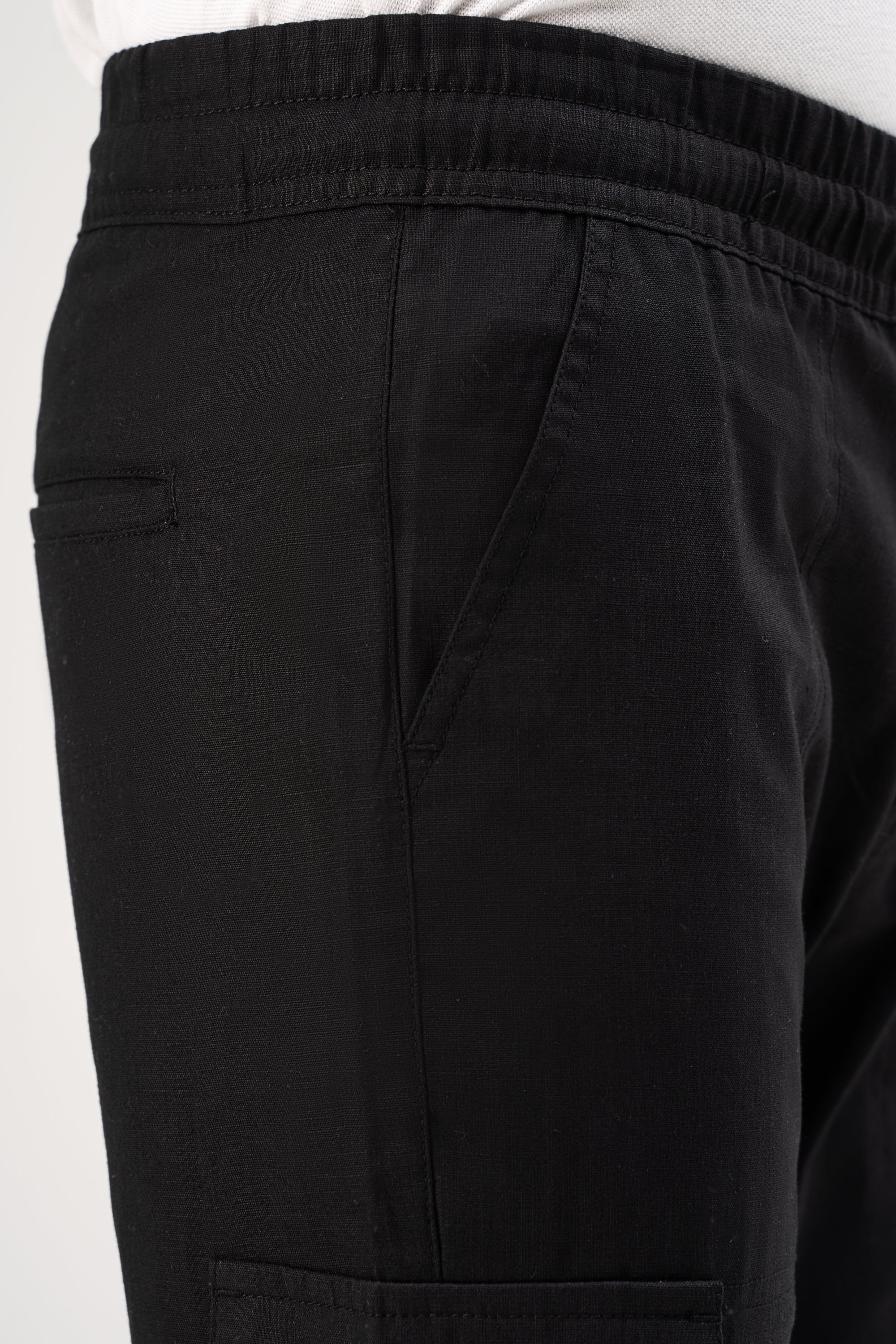 LINEN CARGO JOGGER TROUSER BLACK