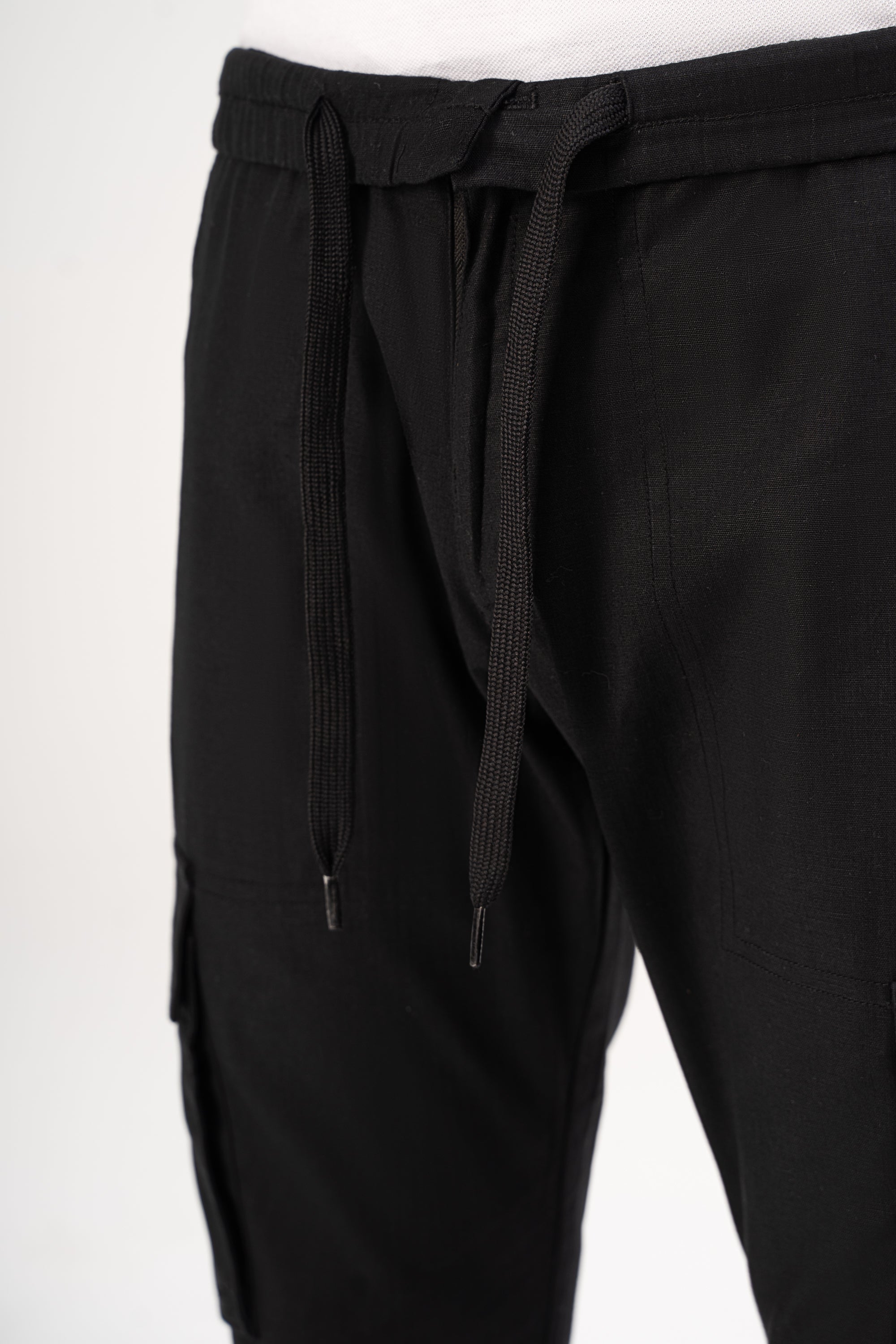 LINEN CARGO JOGGER TROUSER BLACK