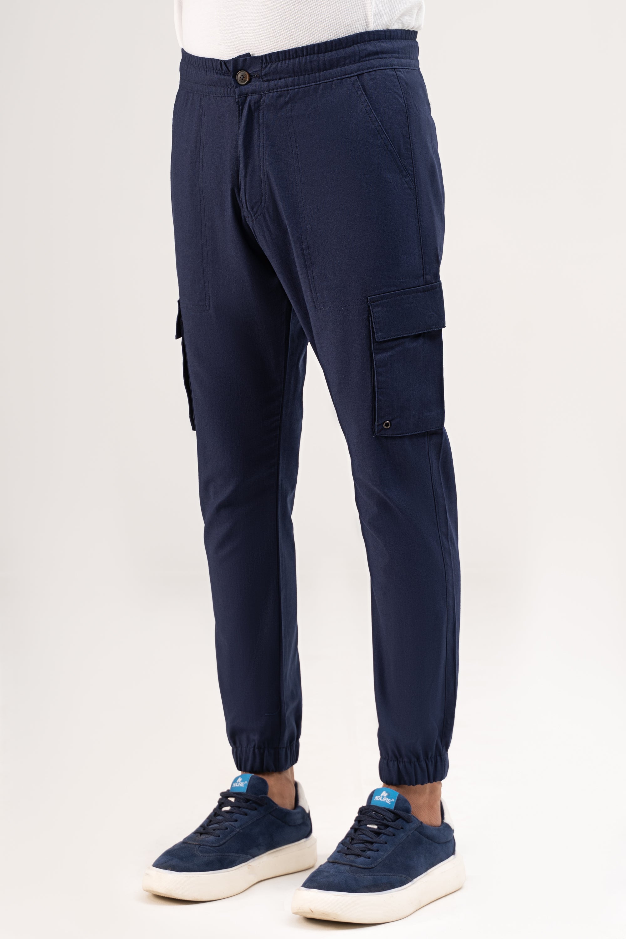 LINEN CARGO JOGGER TROUSER NAVY