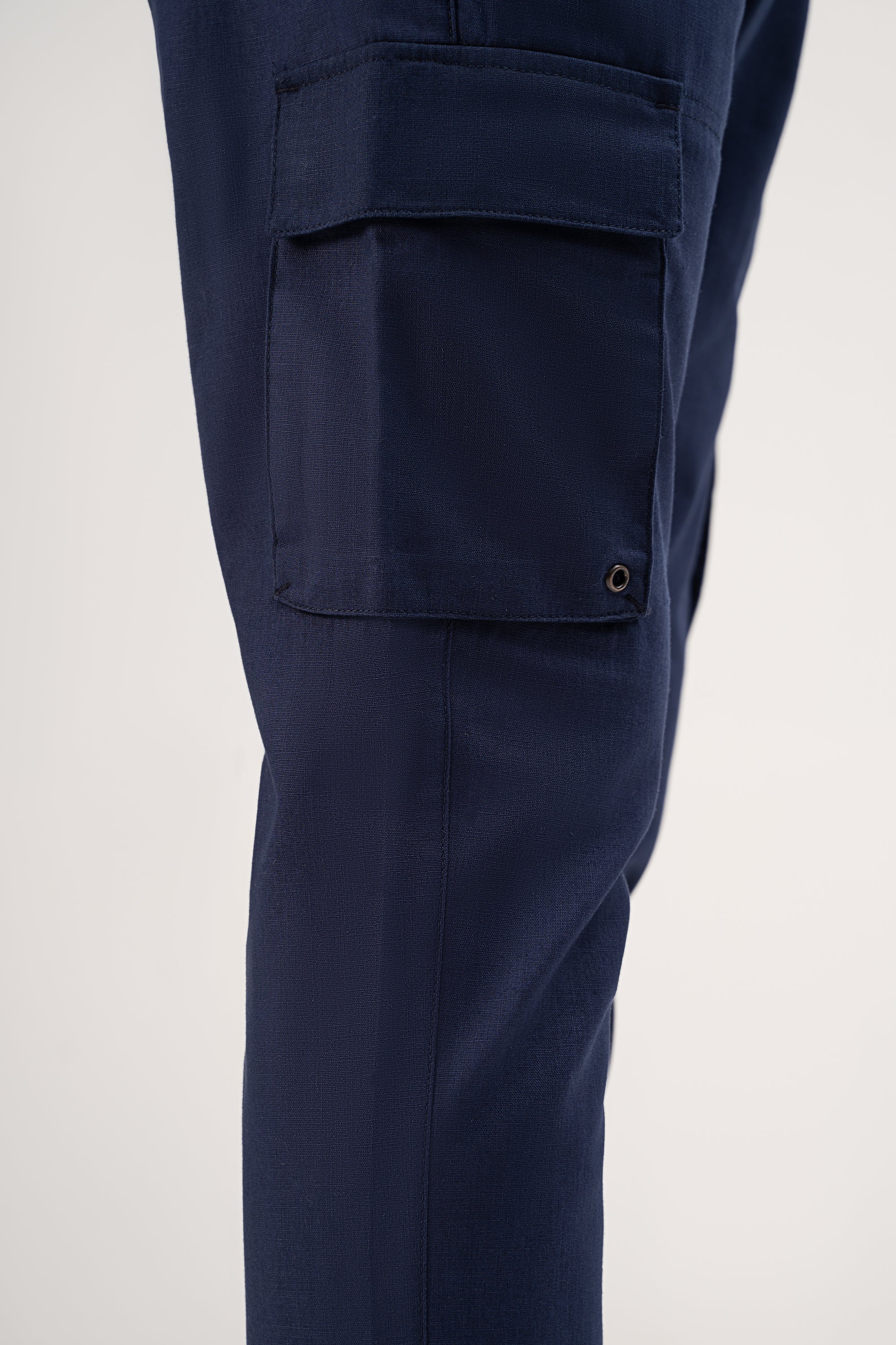 LINEN CARGO JOGGER TROUSER NAVY