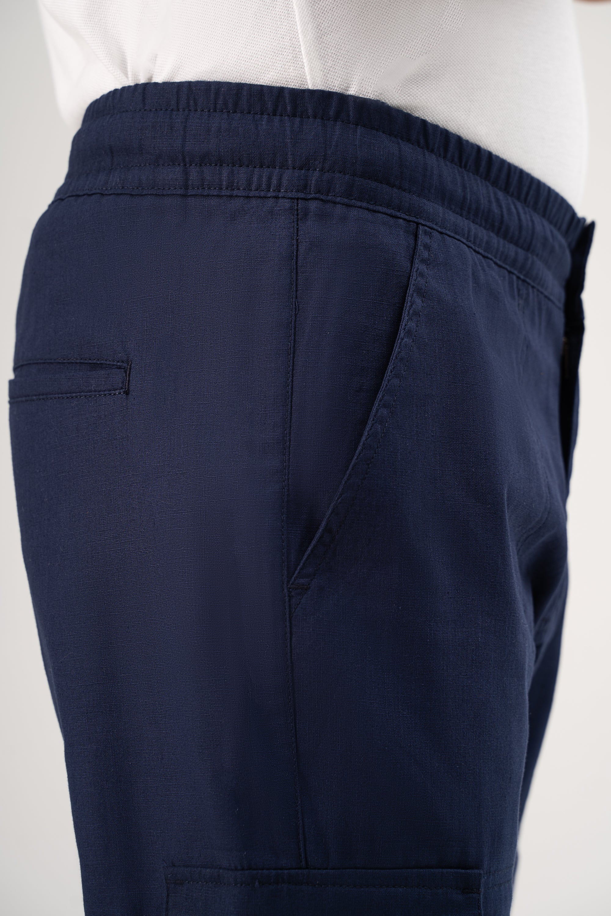 LINEN CARGO JOGGER TROUSER NAVY
