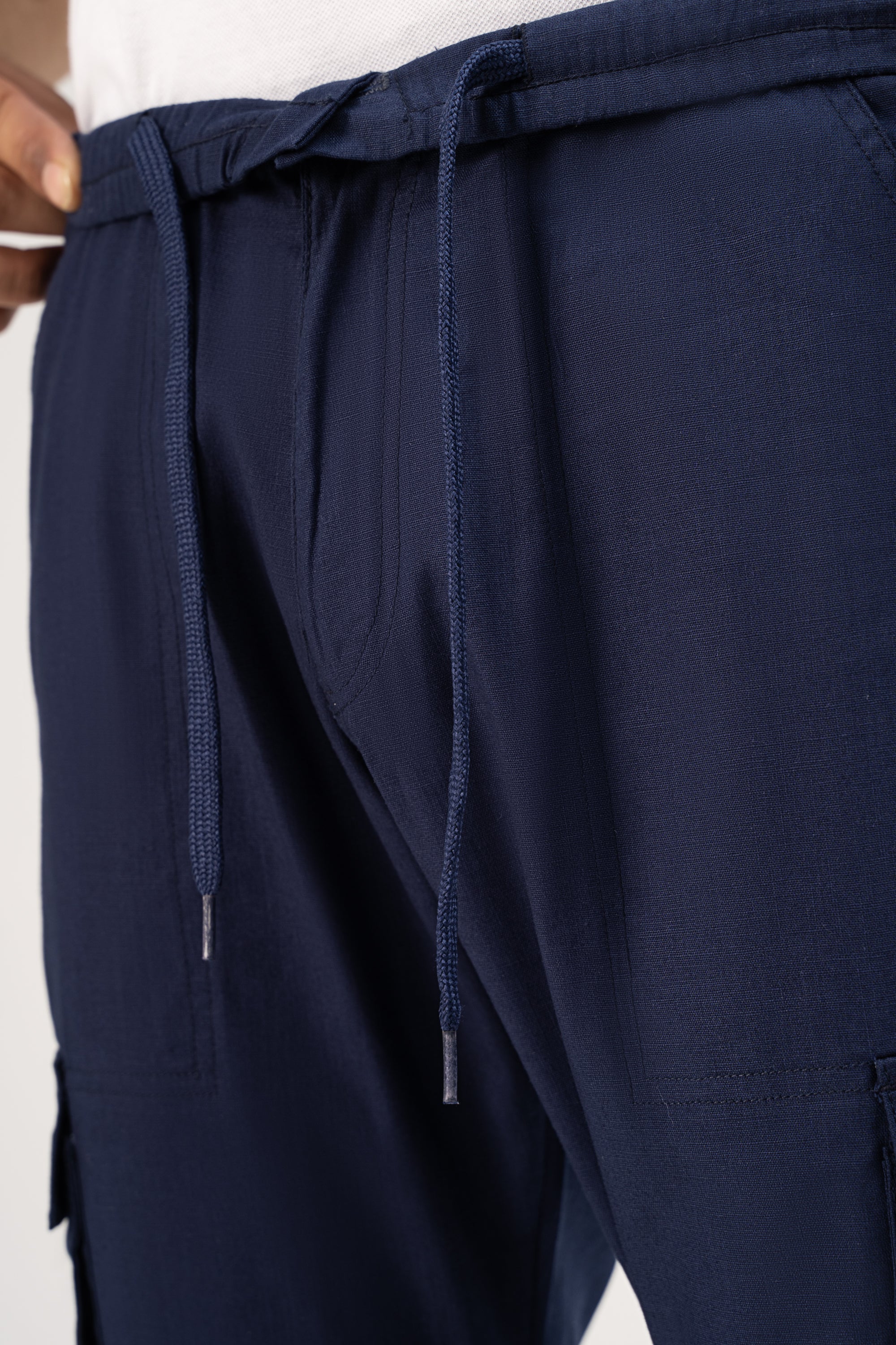 LINEN CARGO JOGGER TROUSER NAVY