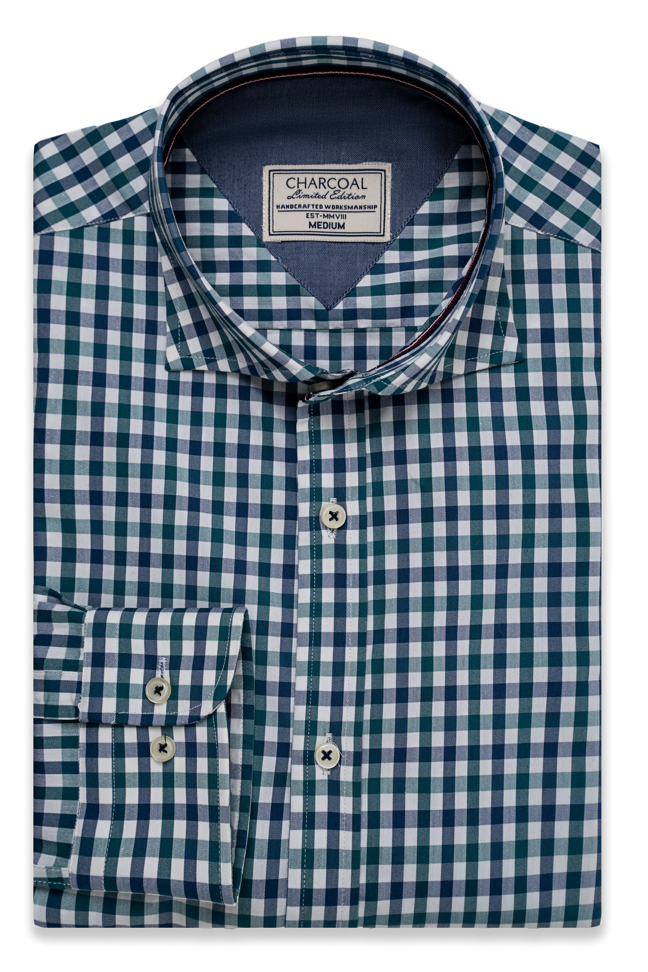 Limited edition check shirt in blue and green, button-front and spread collar