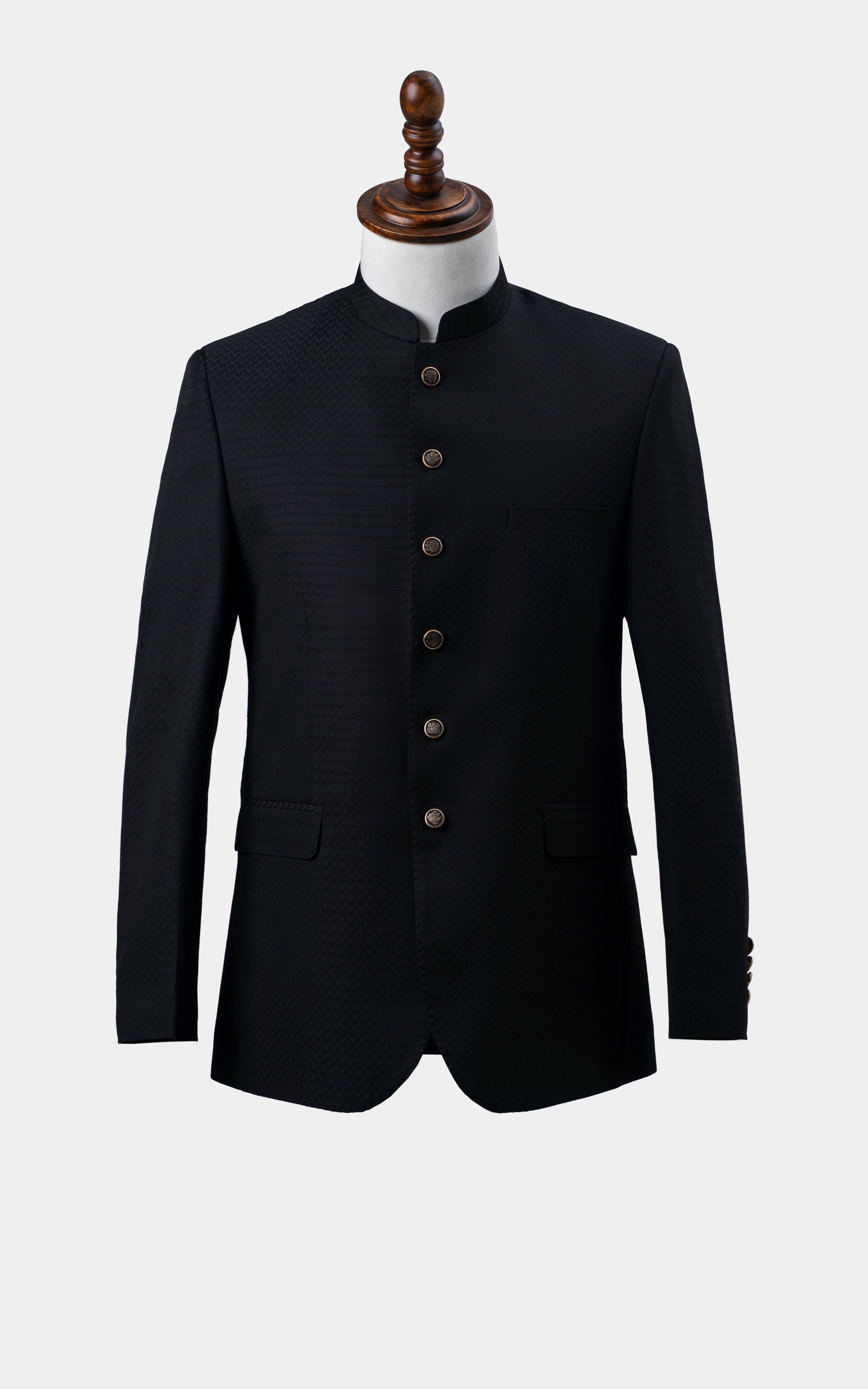 TEXTURED BLENDED PRINCE COAT | FESTIVE COLLECTION BLACK