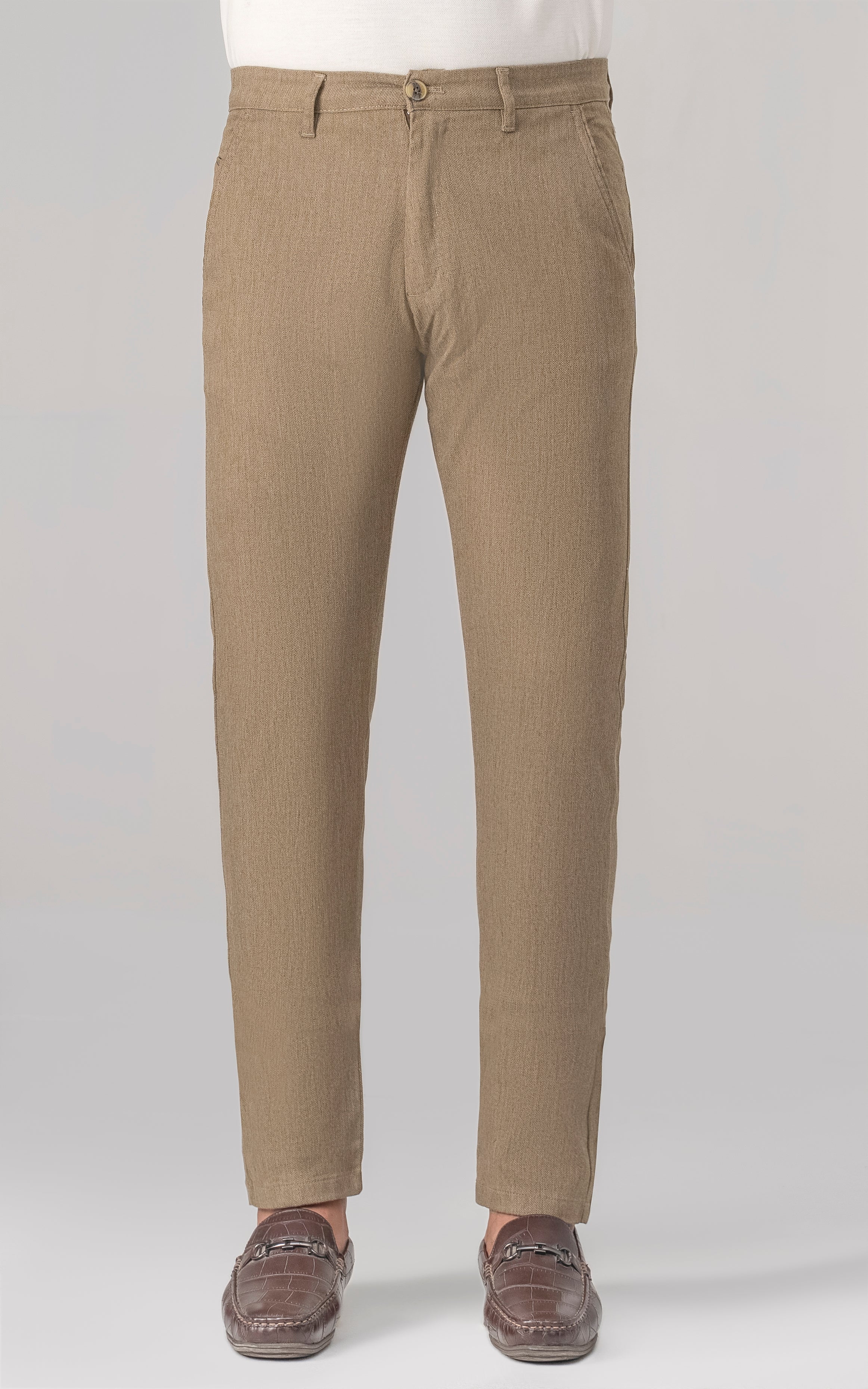 DOBBY SLIM FIT CASUAL PANT DARK KHAKI