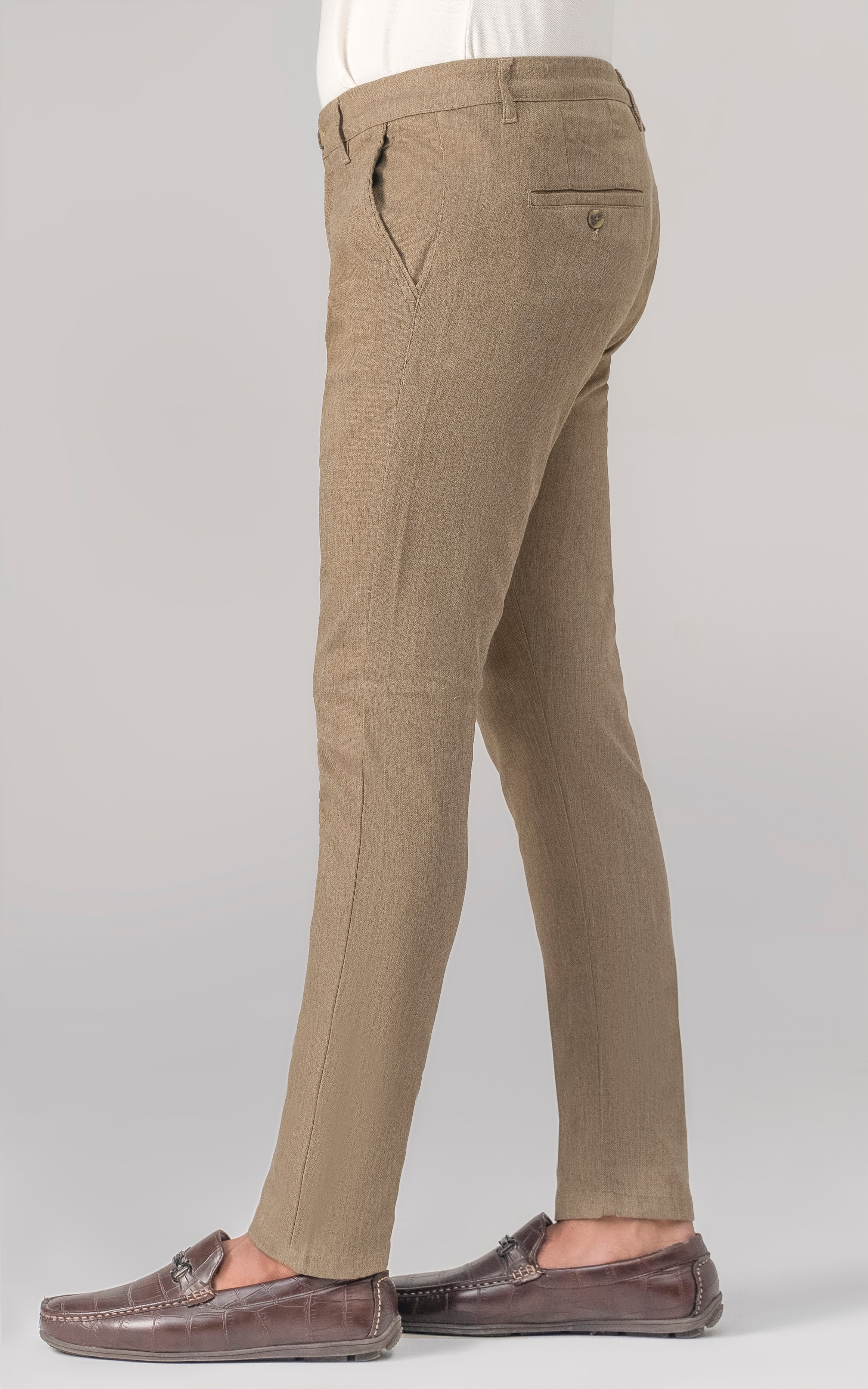 DOBBY SLIM FIT CASUAL PANT DARK KHAKI