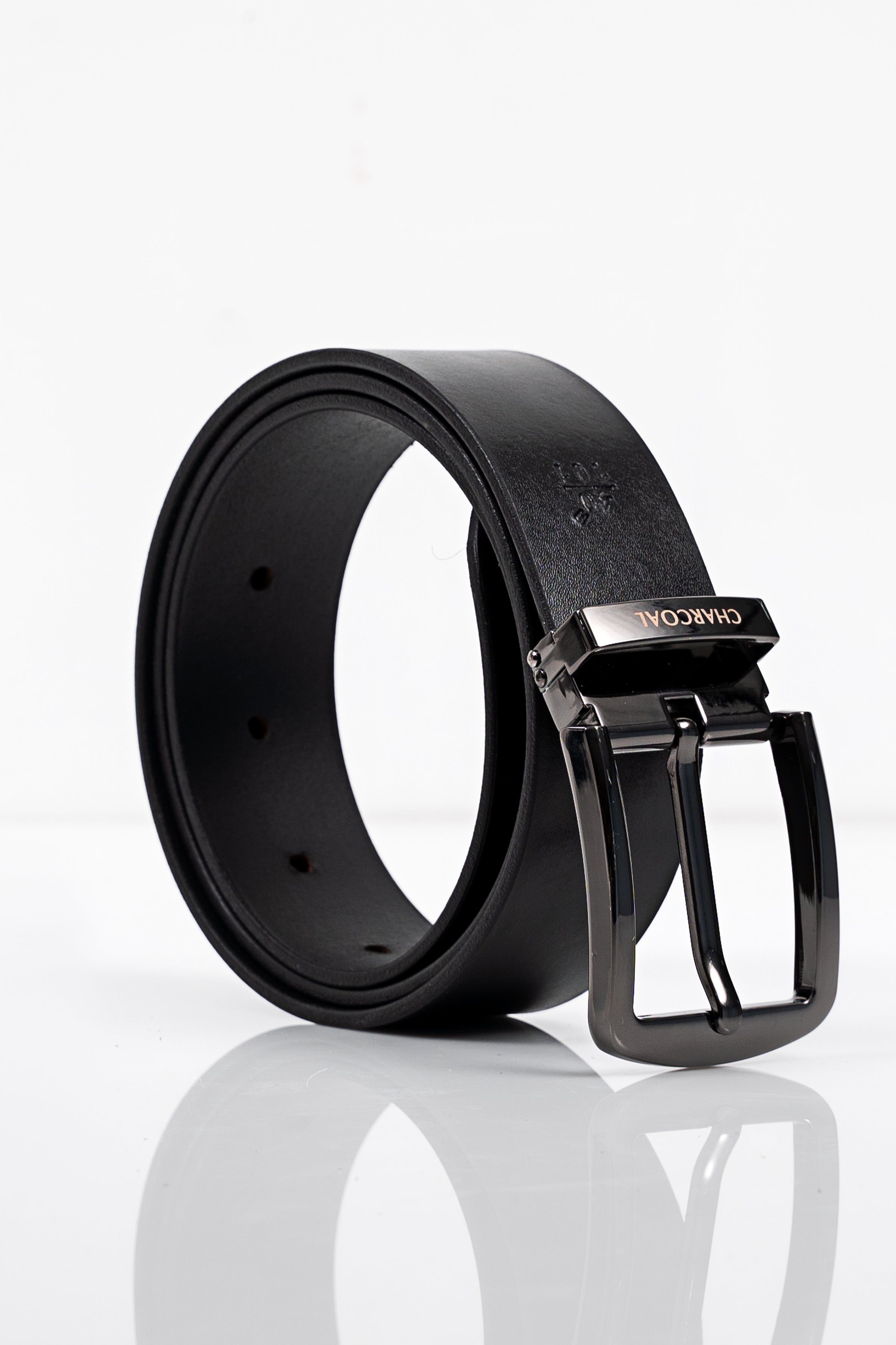 Black casual belt loop with metal buckle hardware and textured strap